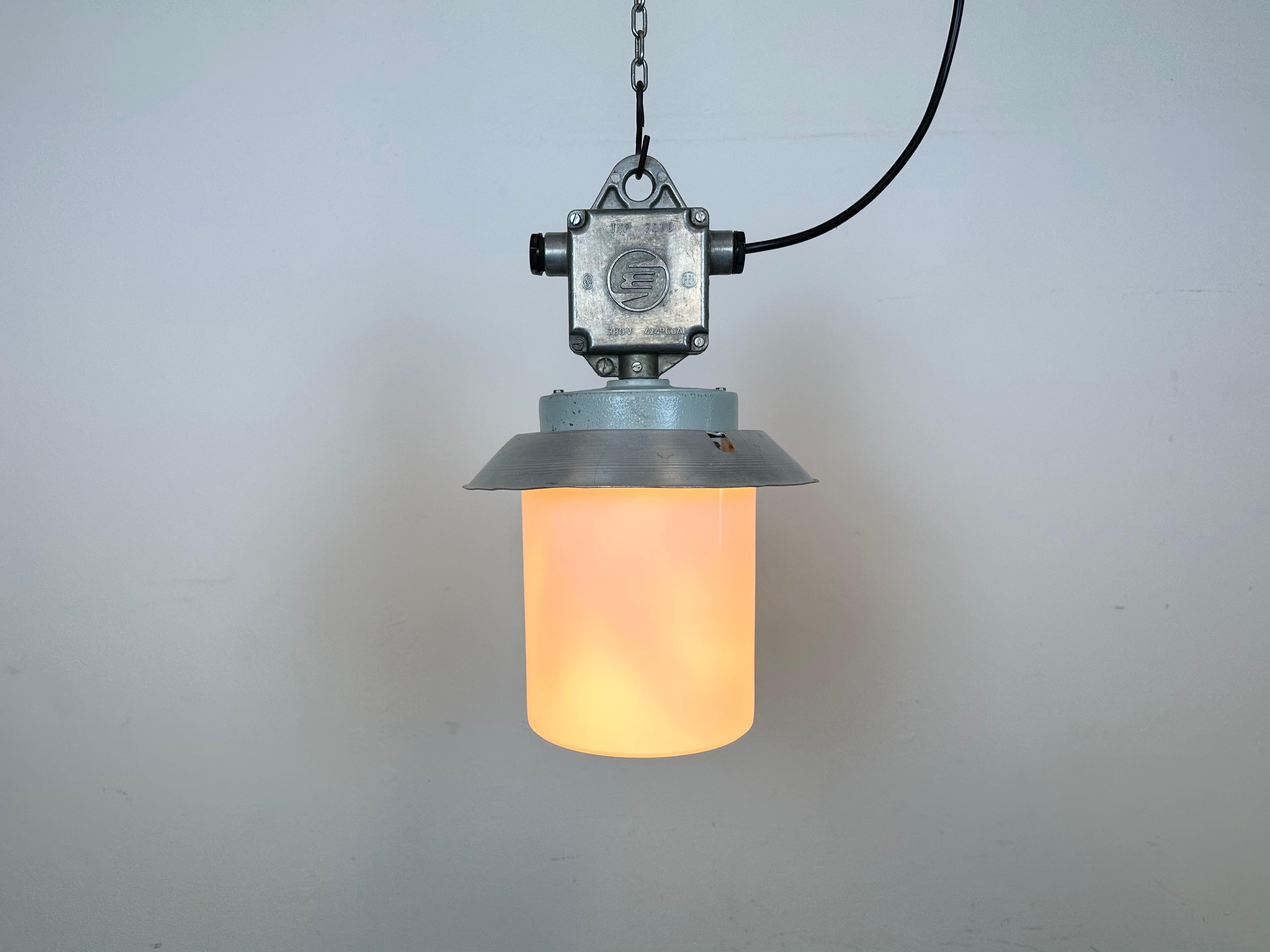 Industrial Aluminium Light with Milk Glass Cover from Elektrosvit, 1970s For Sale 2