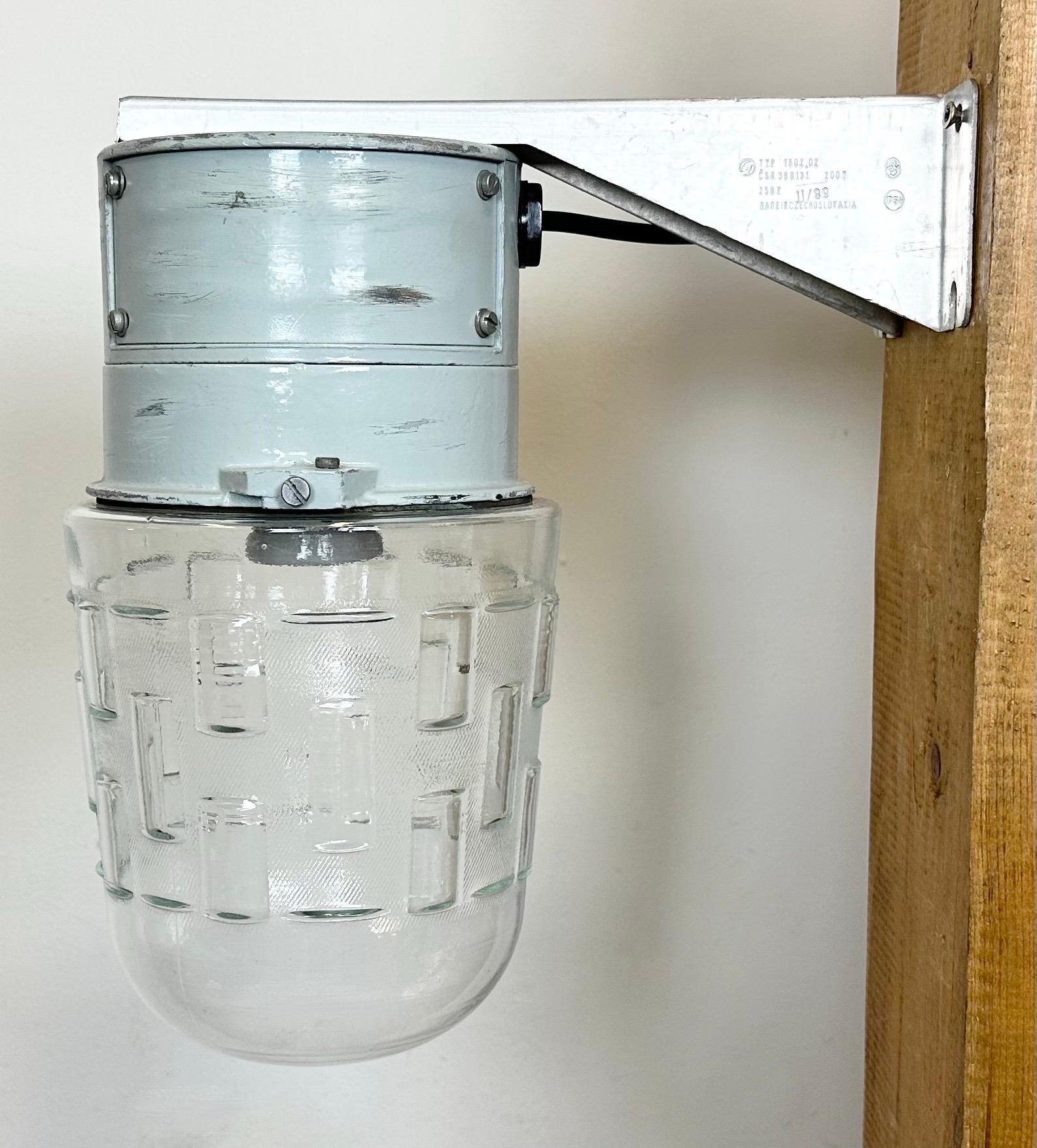 Czech Industrial Aluminium Wall Light with Glass Cover from Elektrosvit, 1970s For Sale