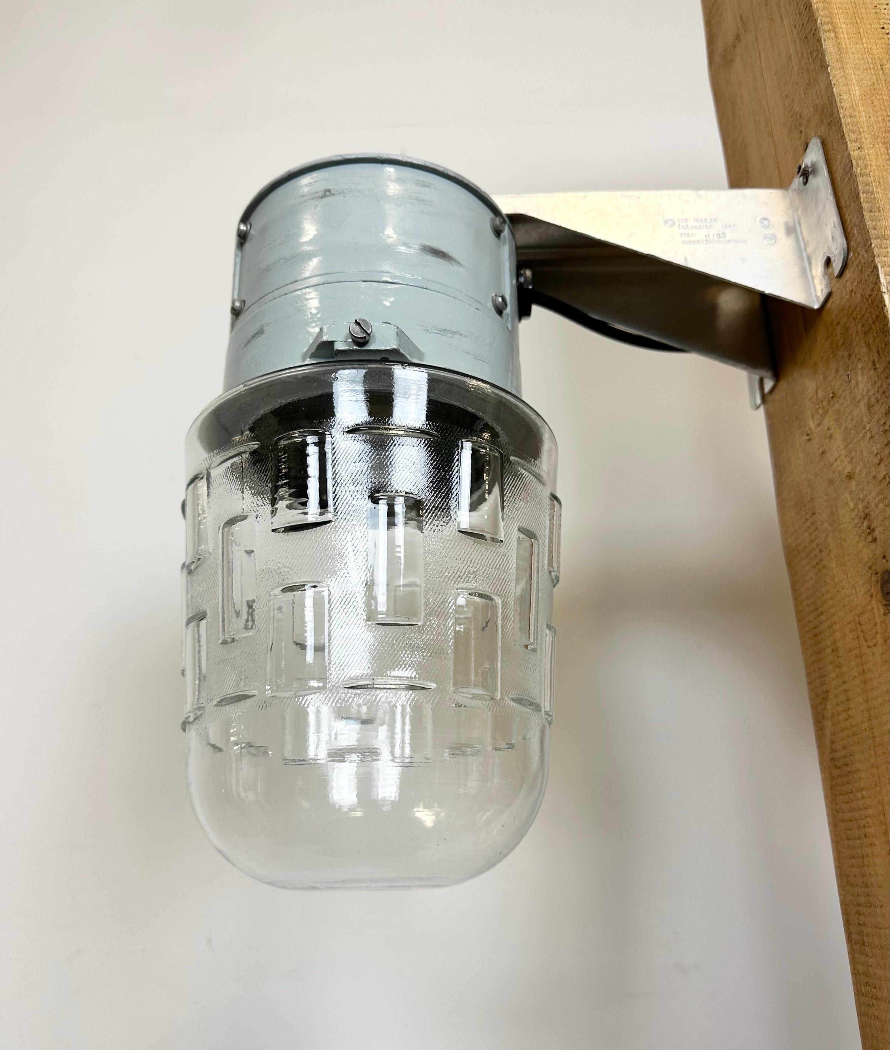 Aluminum Industrial Aluminium Wall Light with Glass Cover from Elektrosvit, 1970s For Sale