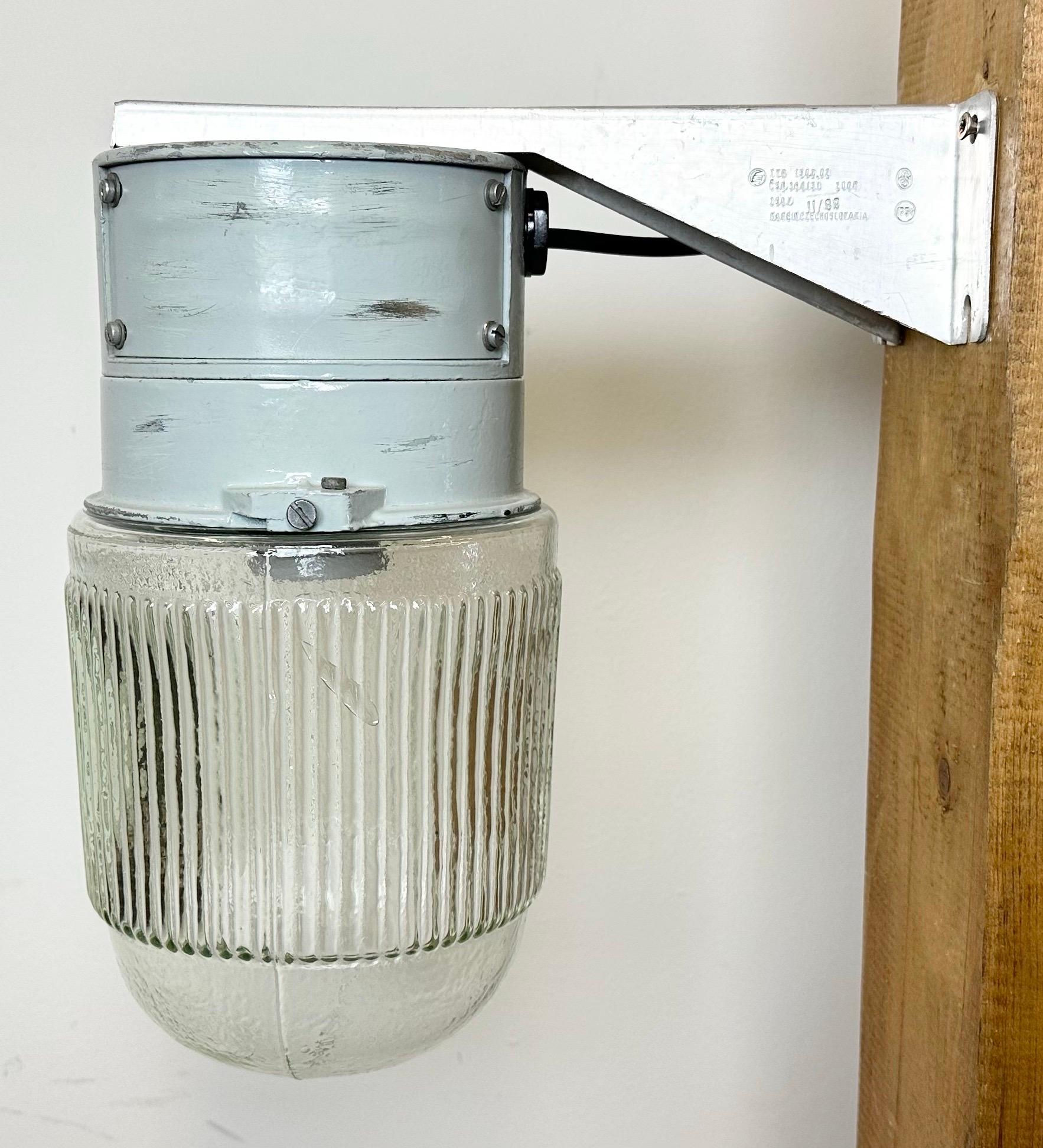 Czech Industrial Aluminium Wall Light with Ribbed Glass from Elektrosvit, 1970s For Sale