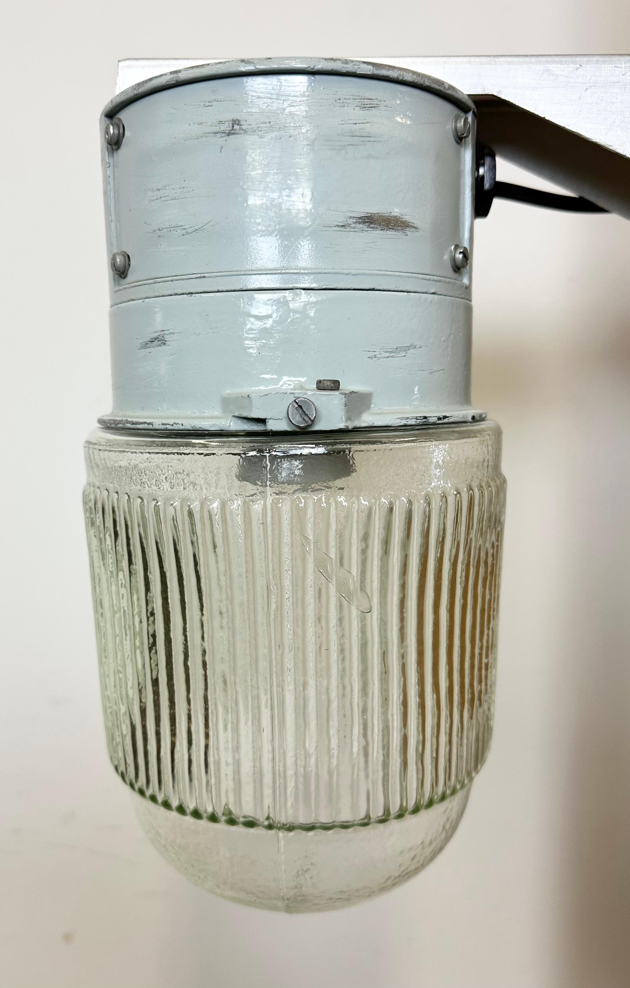 Industrial Aluminium Wall Light with Ribbed Glass from Elektrosvit, 1970s In Good Condition For Sale In Kojetice, CZ