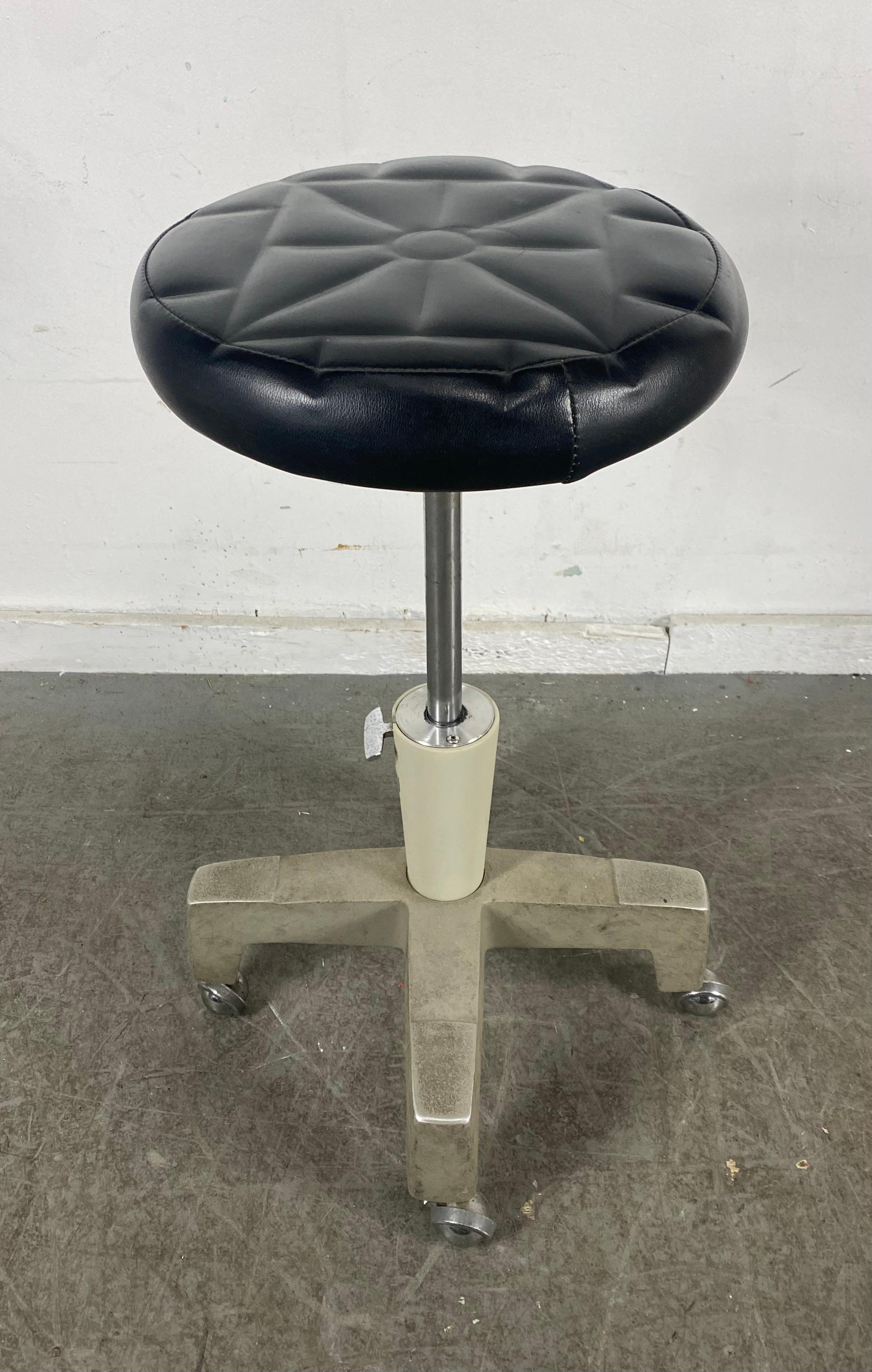 Cast Industrial Aluminum and Leather Adjustable Dentist Stool by Reichert