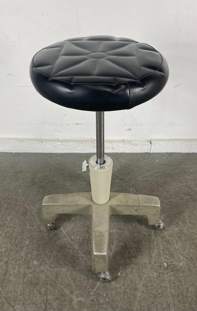 Cast Industrial Aluminum and Leather Adjustable Dentist Stool by Reichert For Sale