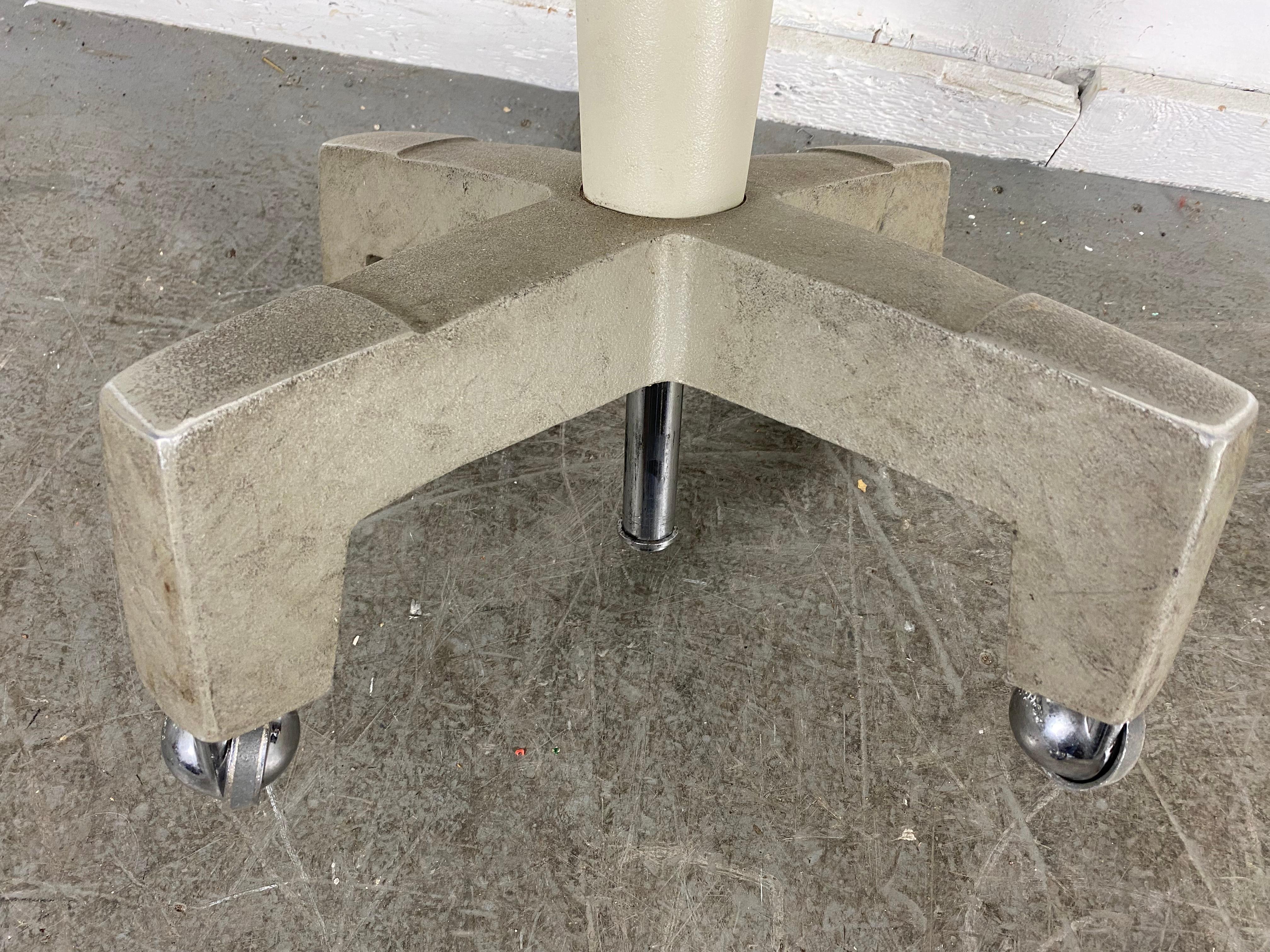 Industrial Aluminum and Leather Adjustable Dentist Stool by Reichert In Good Condition In Buffalo, NY