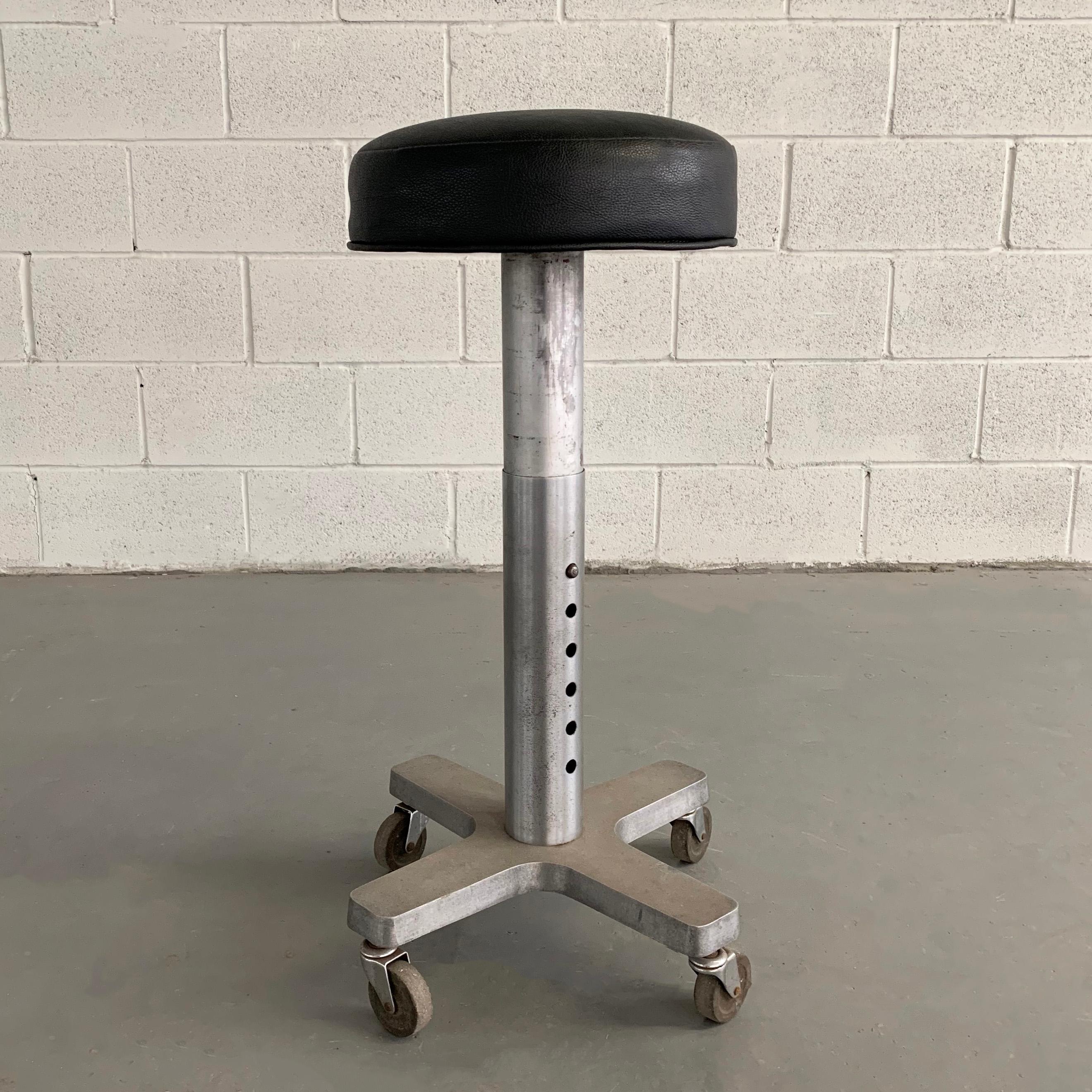 American Industrial Aluminum and Leather Adjustable Dentist Stool For Sale