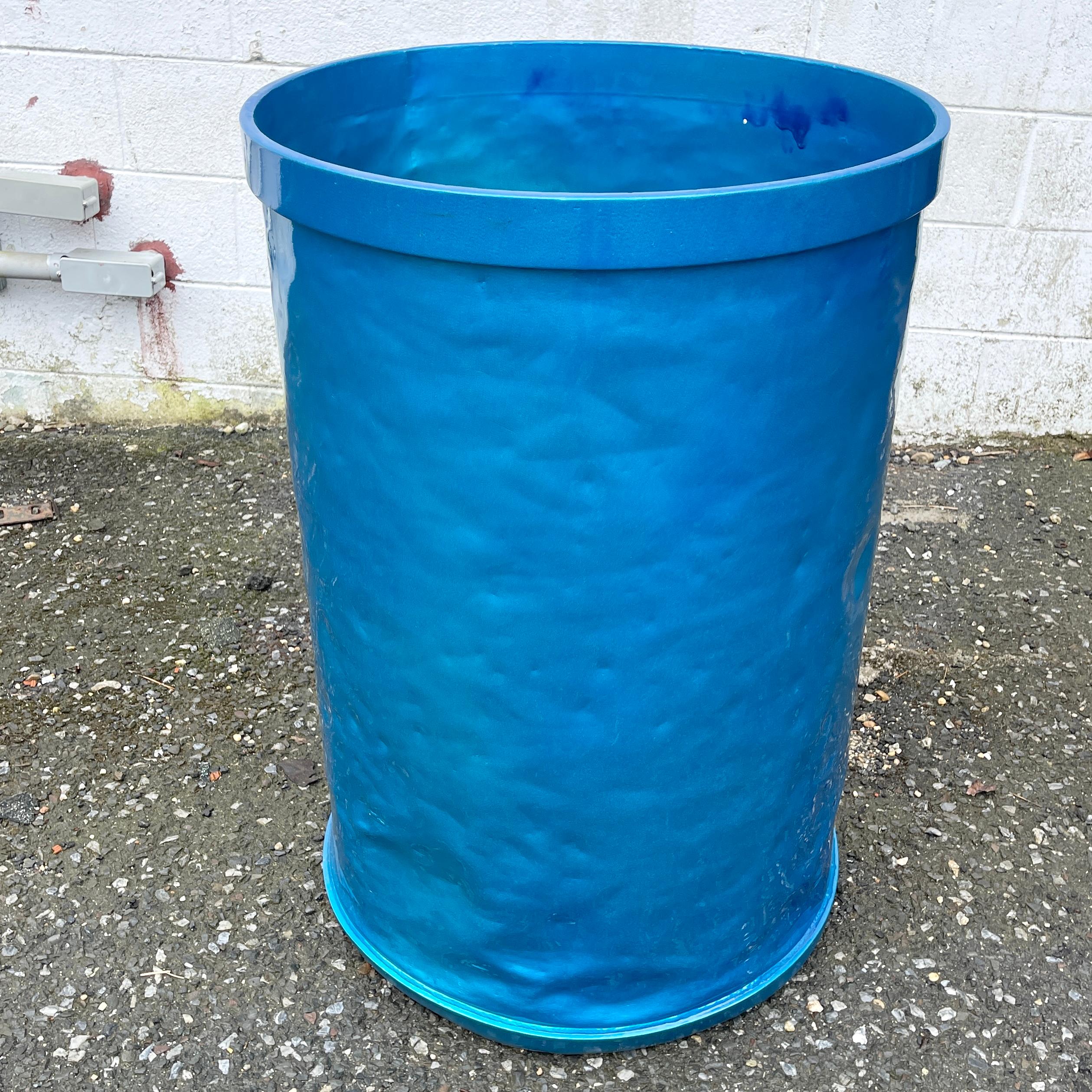 Industrial Aluminum Barrel Umbrella Stand, Powder Coated in Bright Blue For Sale 7