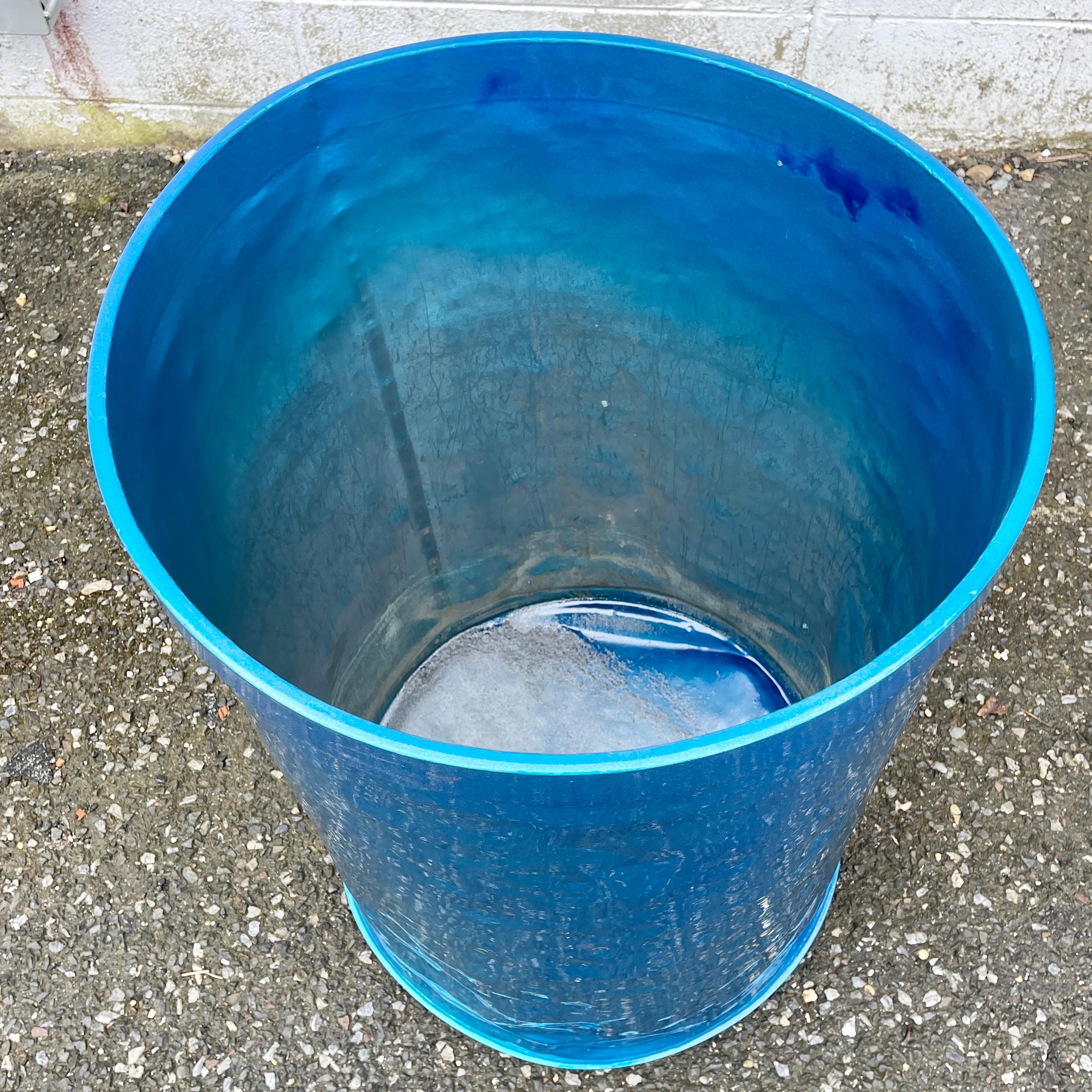 American Industrial Aluminum Barrel Umbrella Stand, Powder Coated in Bright Blue For Sale