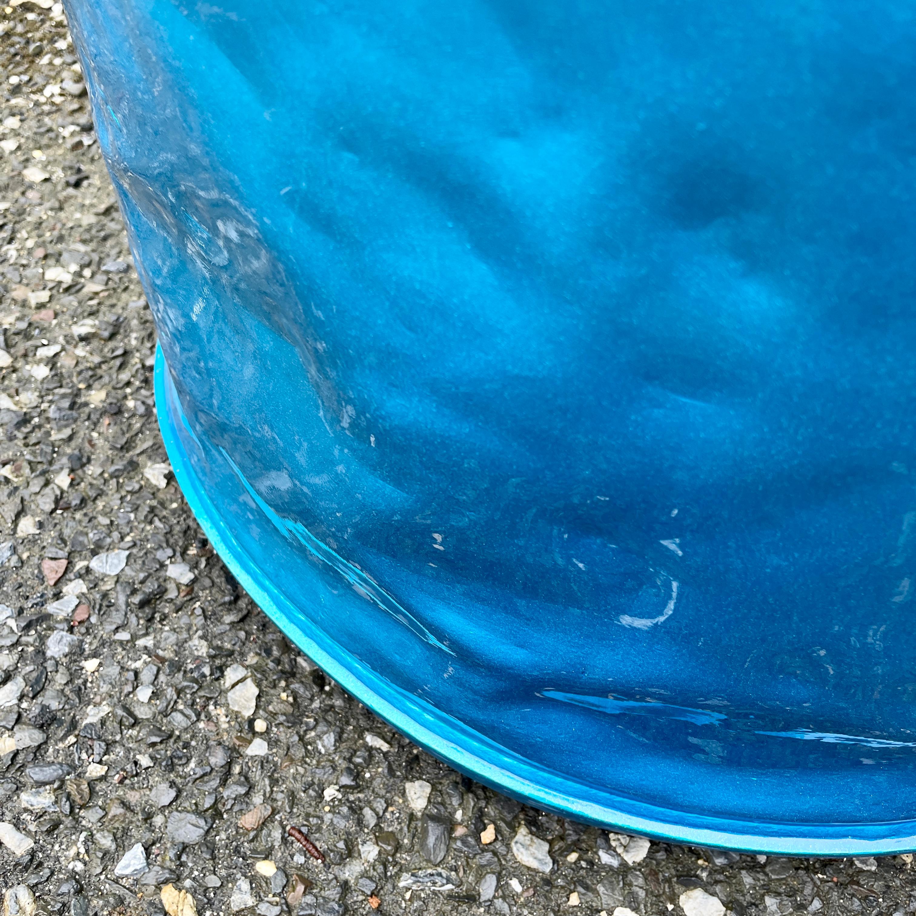 20th Century Industrial Aluminum Barrel Umbrella Stand, Powder Coated in Bright Blue For Sale