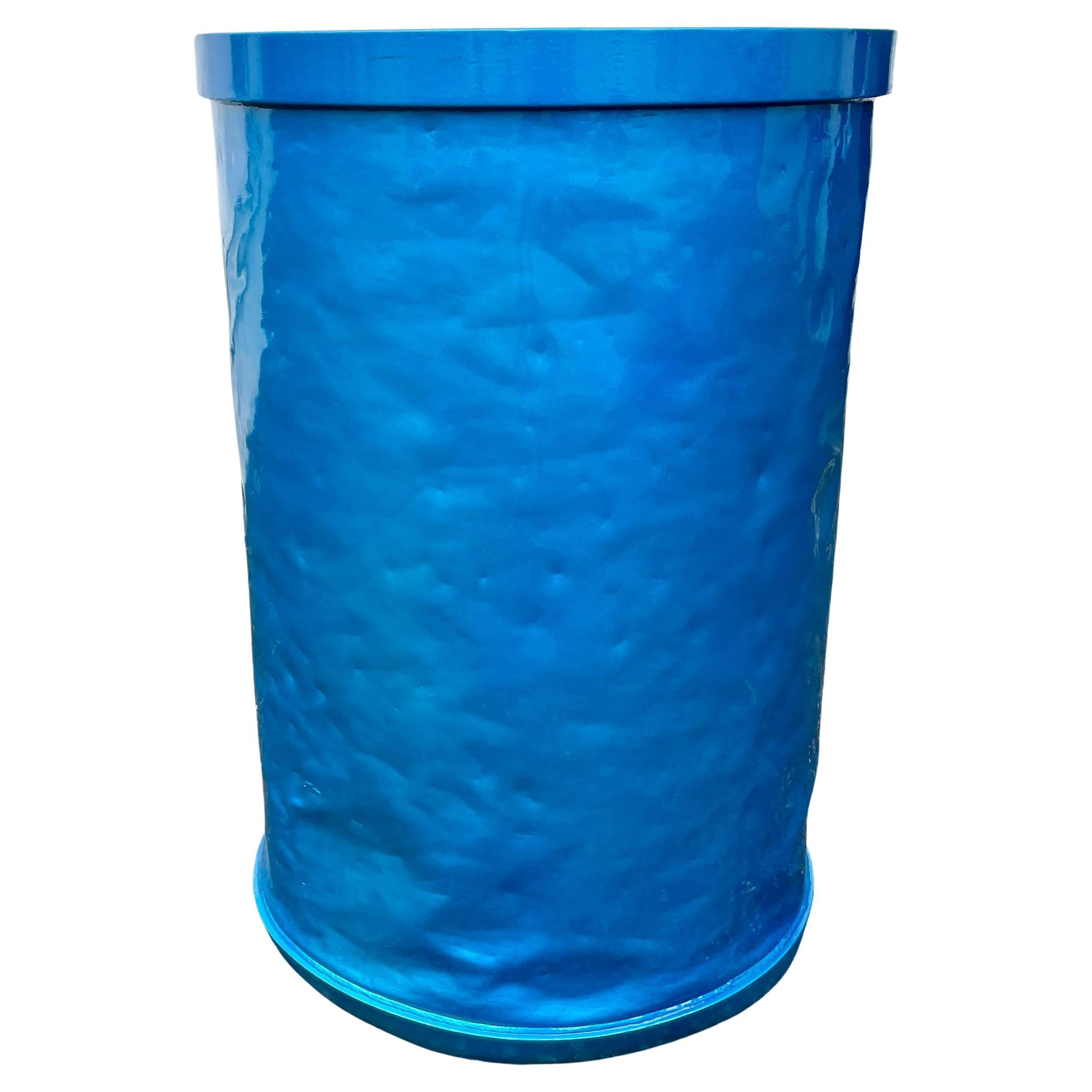 Industrial Aluminum Barrel Umbrella Stand, Powder Coated in Bright Blue