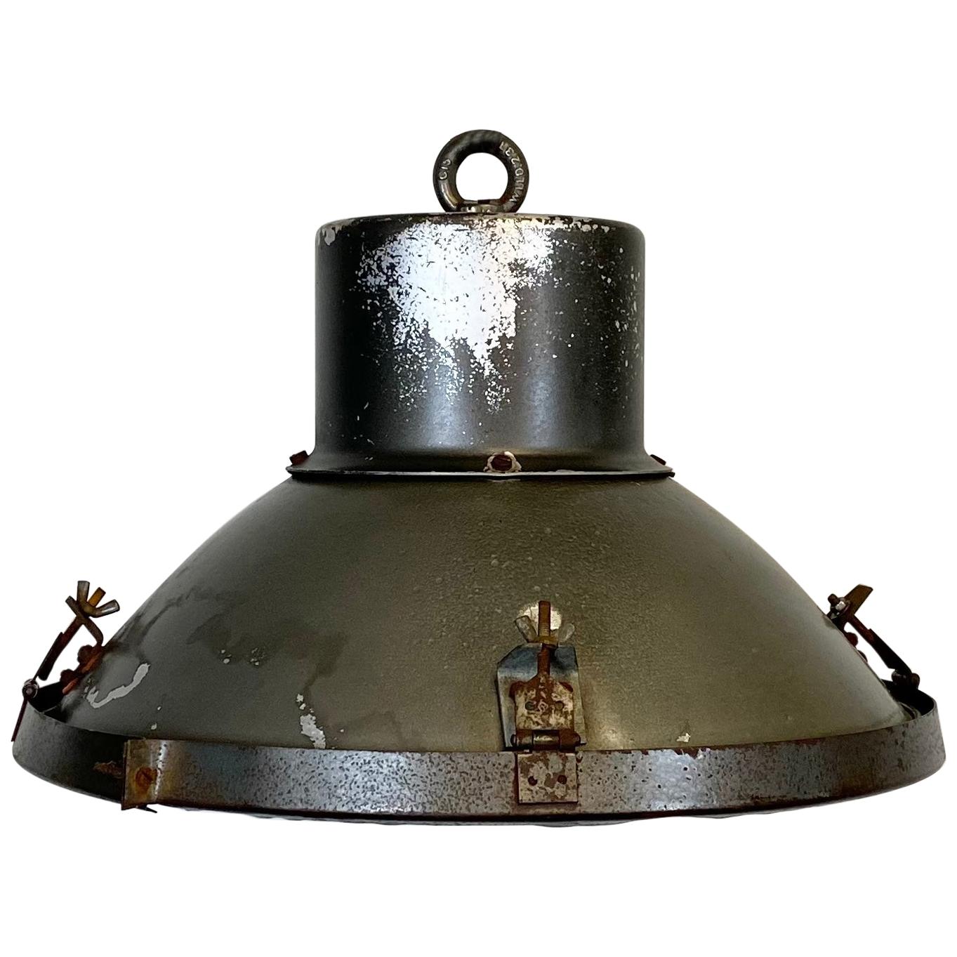 Industrial Aluminum Factory Lamp with Glass Cover, 1960s For Sale