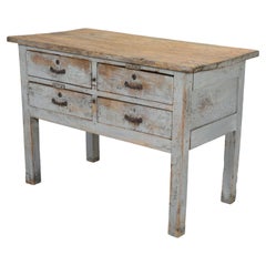 Industrial American Work Table or Kitchen Island Old Paint Unrestored circa 1900