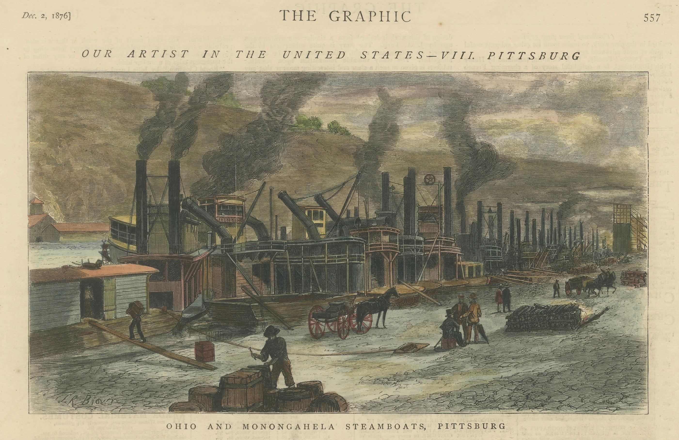 Papier La vie industrielle et quotidienne de Pittsburg - Publié dans The Graphic, 1876. en vente