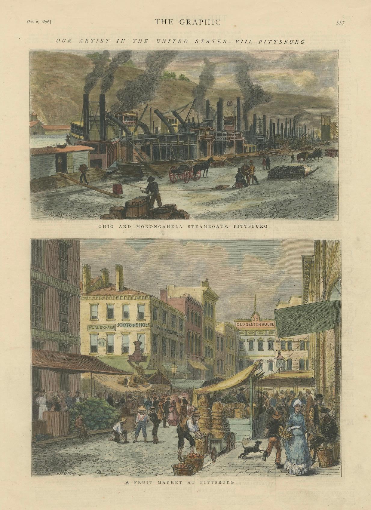 La vie industrielle et quotidienne de Pittsburg - Publié dans The Graphic, 1876. en vente 1