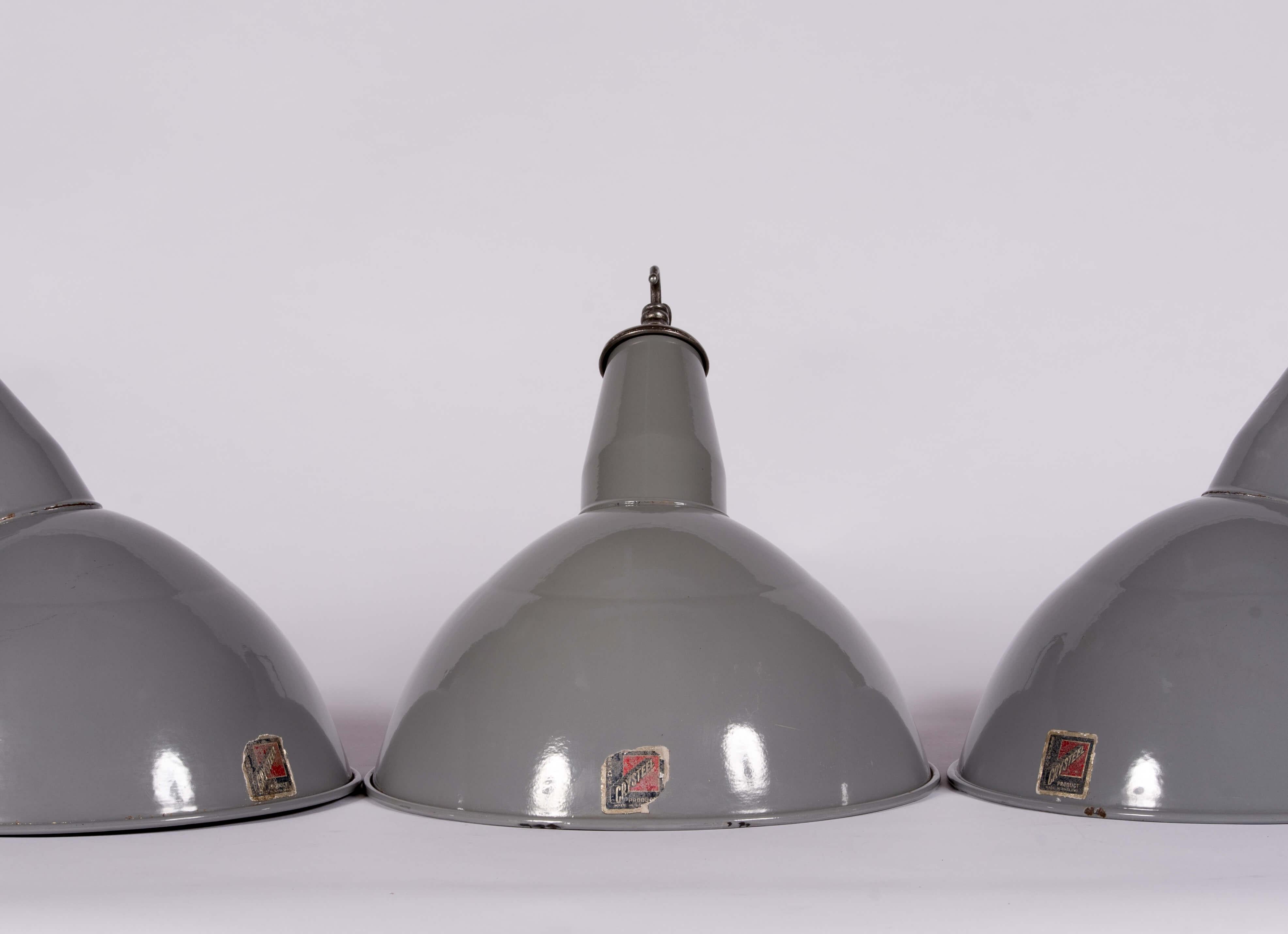 British Industrial Angled Enamel Factory Light by Benjamin Electric For Sale