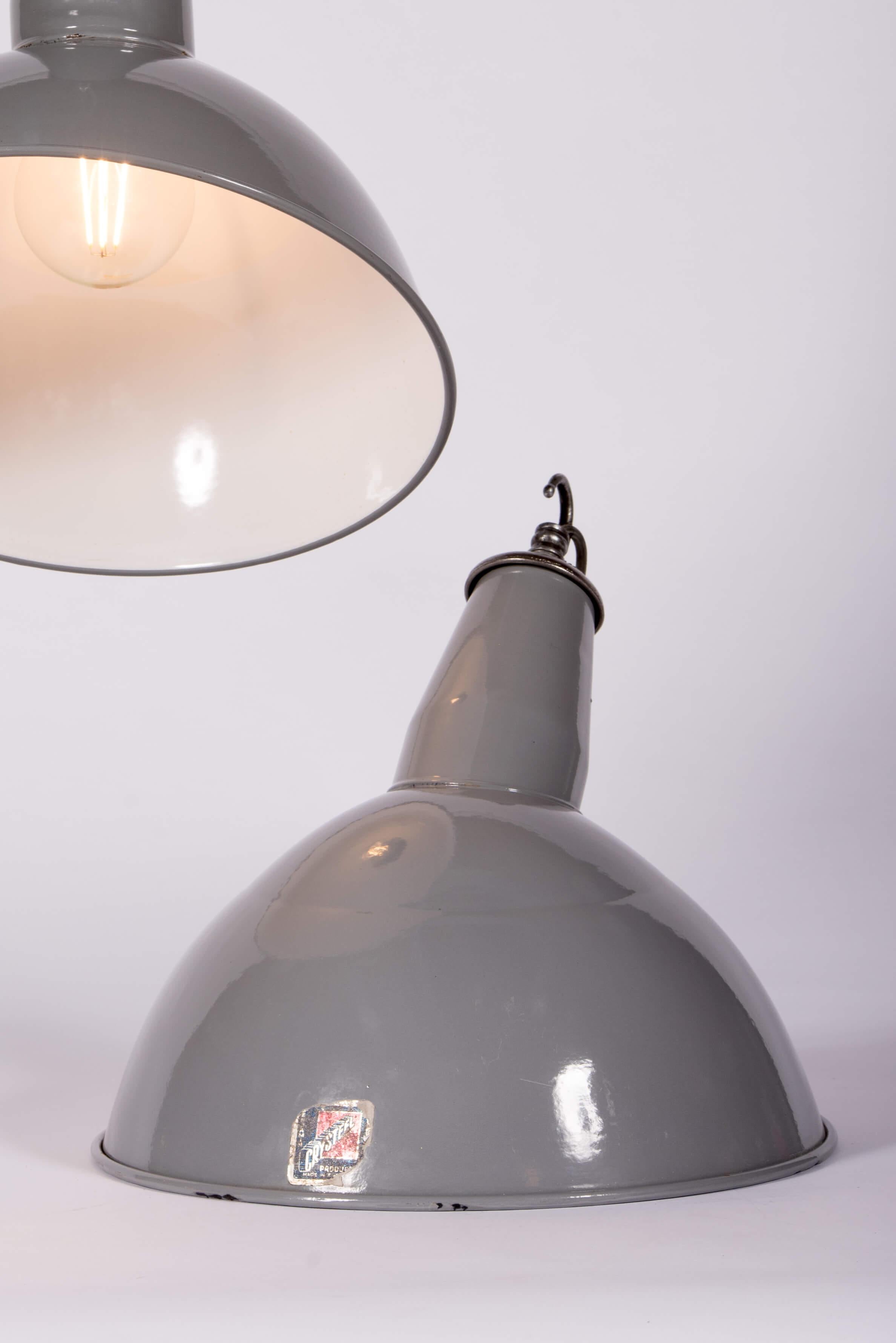 Industrial Angled Enamel Factory Light by Benjamin Electric For Sale 2