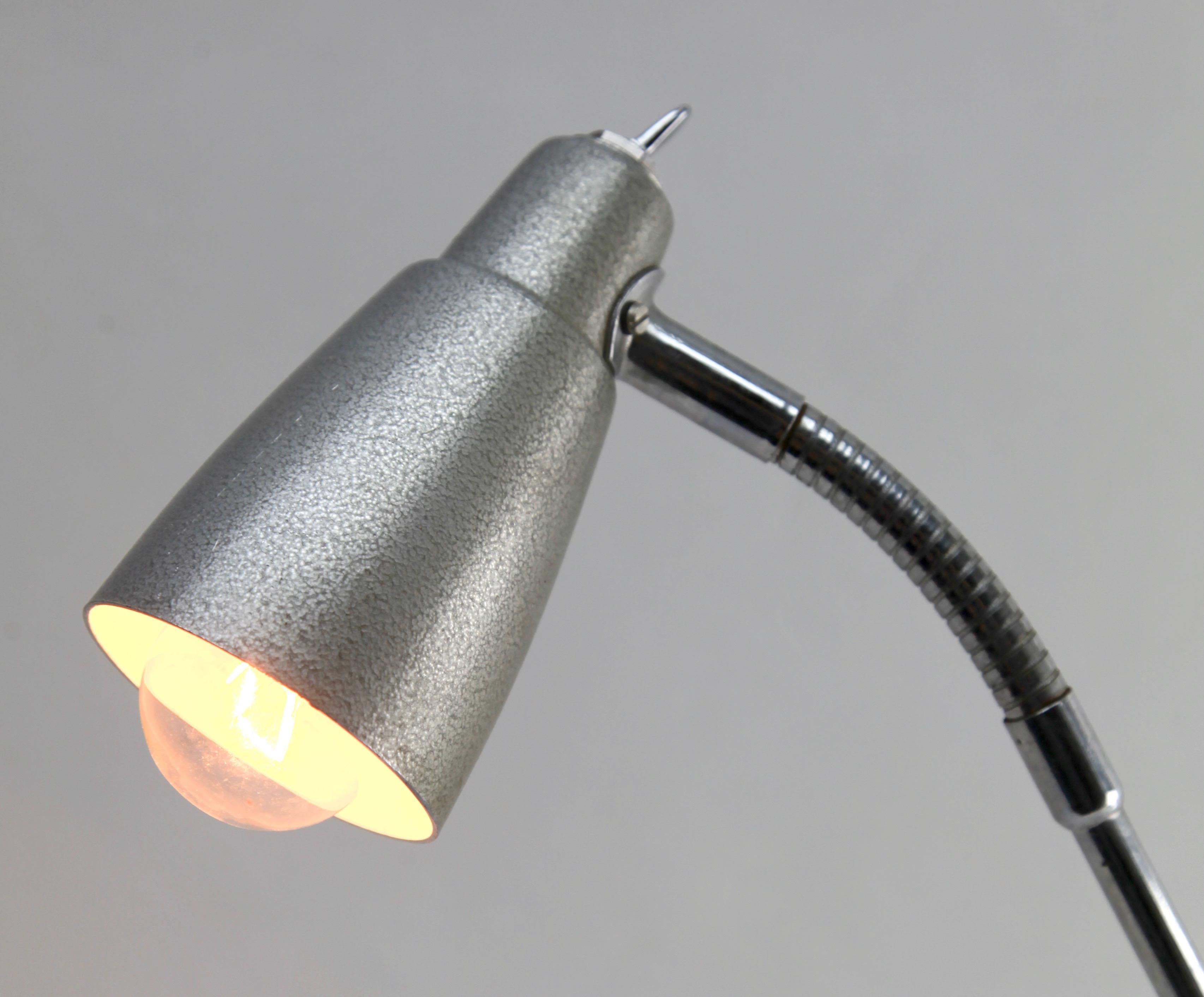 German Industrial Anglepoise Lamp 'Silver-Grey' with Adjustable and Flexible Sections