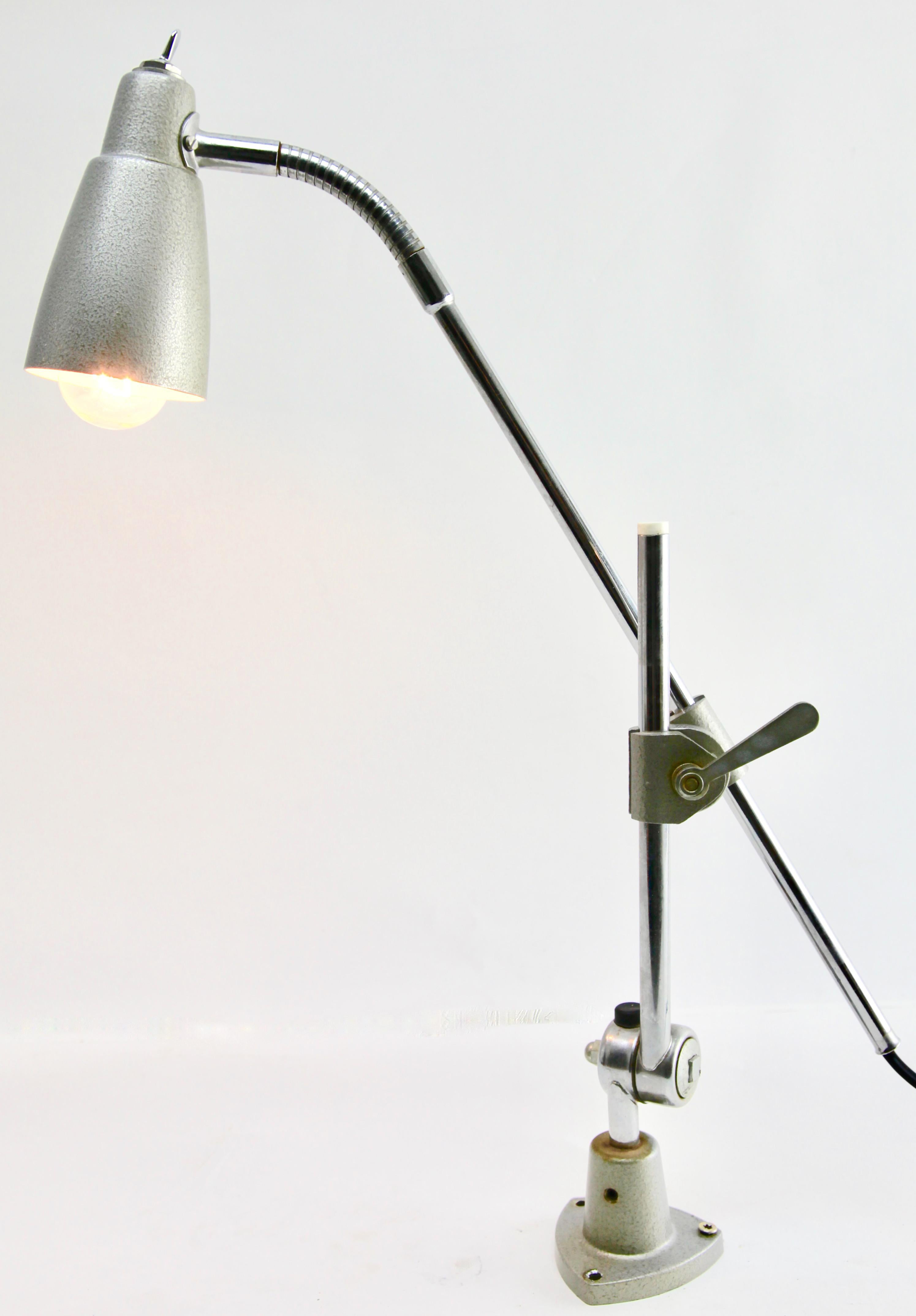 Mid-20th Century Industrial Anglepoise Lamp 'Silver-Grey' with Adjustable and Flexible Sections