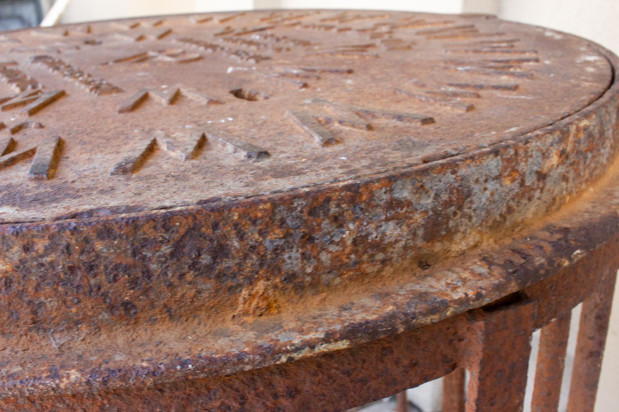 Industrial Antique British Iron Manhole Cover and Drain Side Table 8