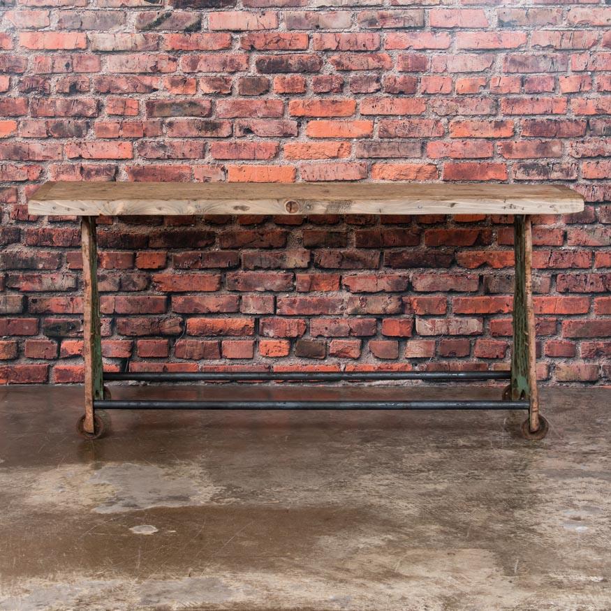 This one of a kind console table is quite a find due to the unique elements that combine to create its strong 