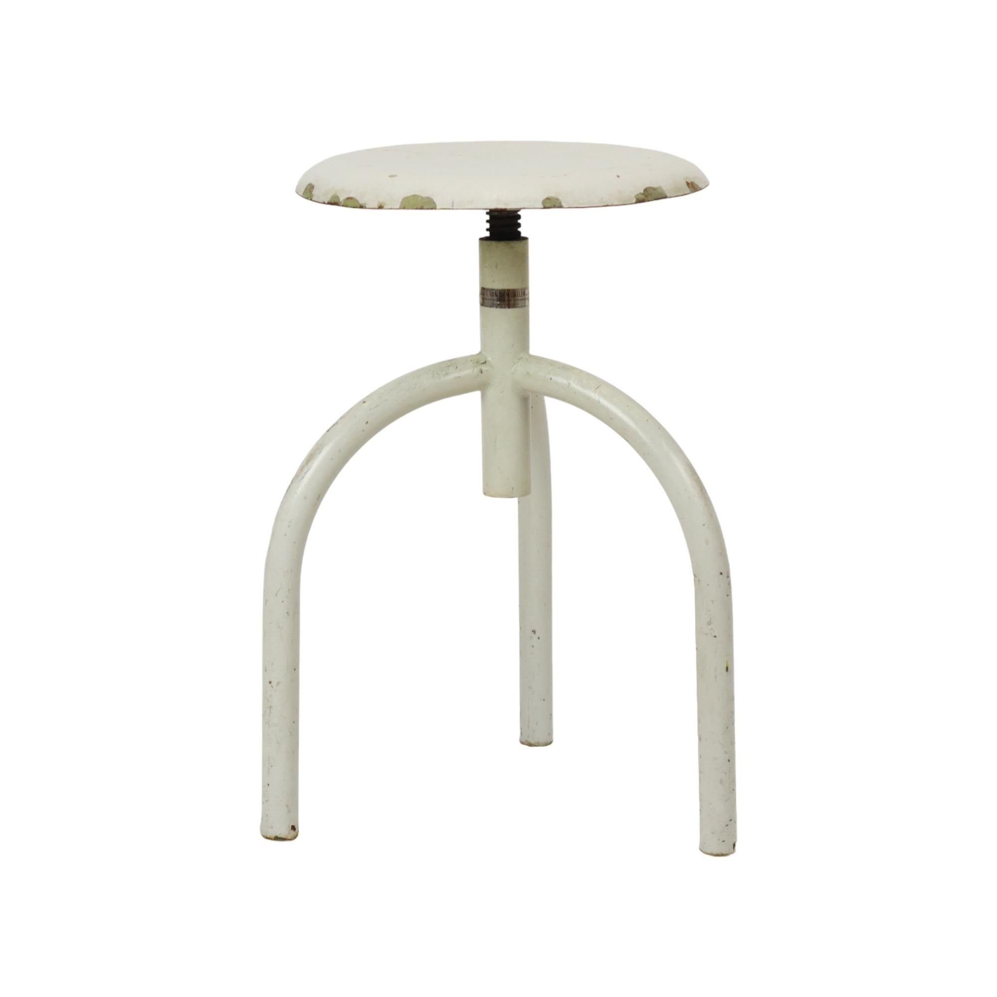 Industrial Antique Metal Medical Doctor's Stool Lab Stool Mid 20th Century For Sale 1