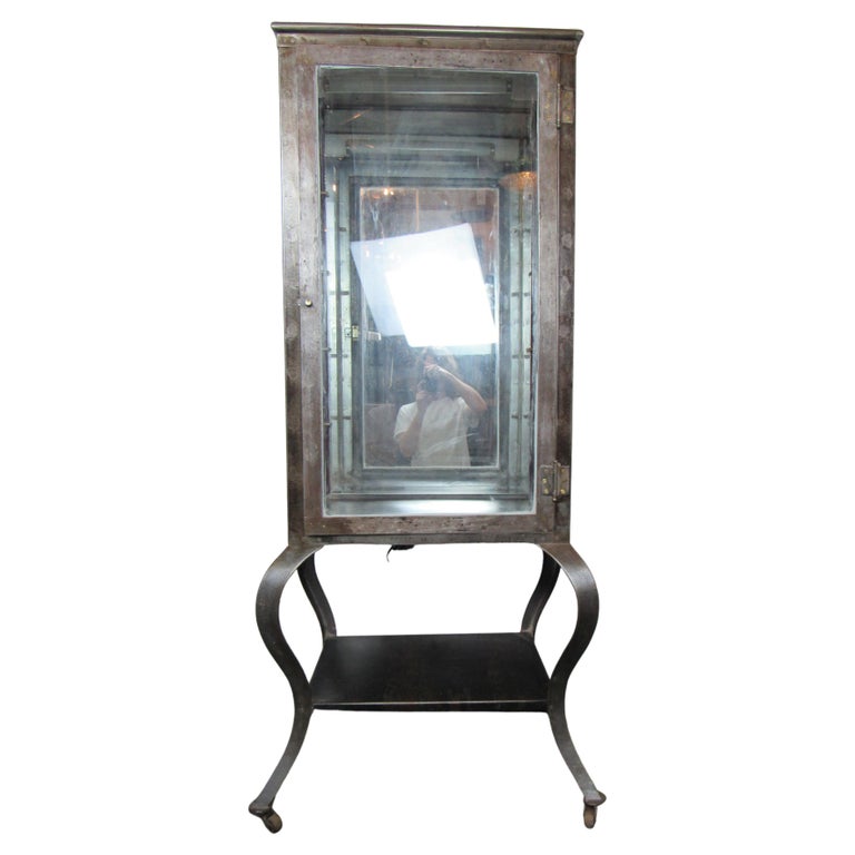 Unique industrial apothecary cabinet with working light. Perfect for a display case. Has locking key. Sits on functioning wheels for easy movement. Restored with a bare metal design. 

(Please confirm item location - NY or NJ - with dealer).
 