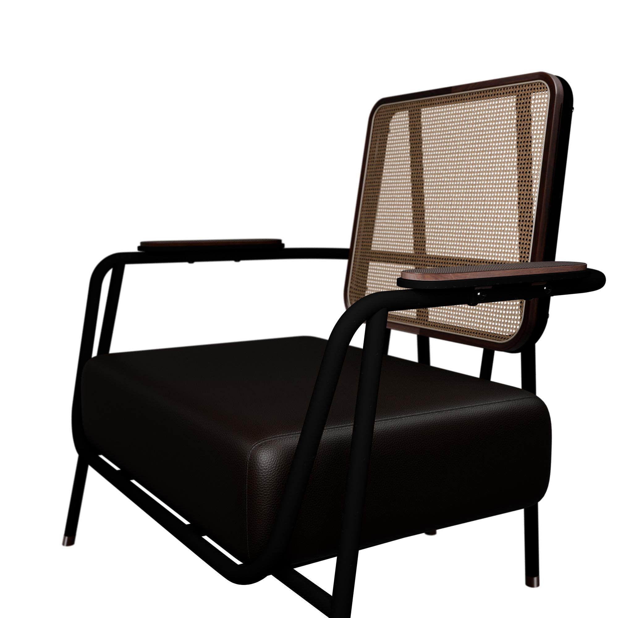 Industrial armchair DUV with arms Cocoa leather handcrafted by Murmurio In New Condition For Sale In Lordelo, PT