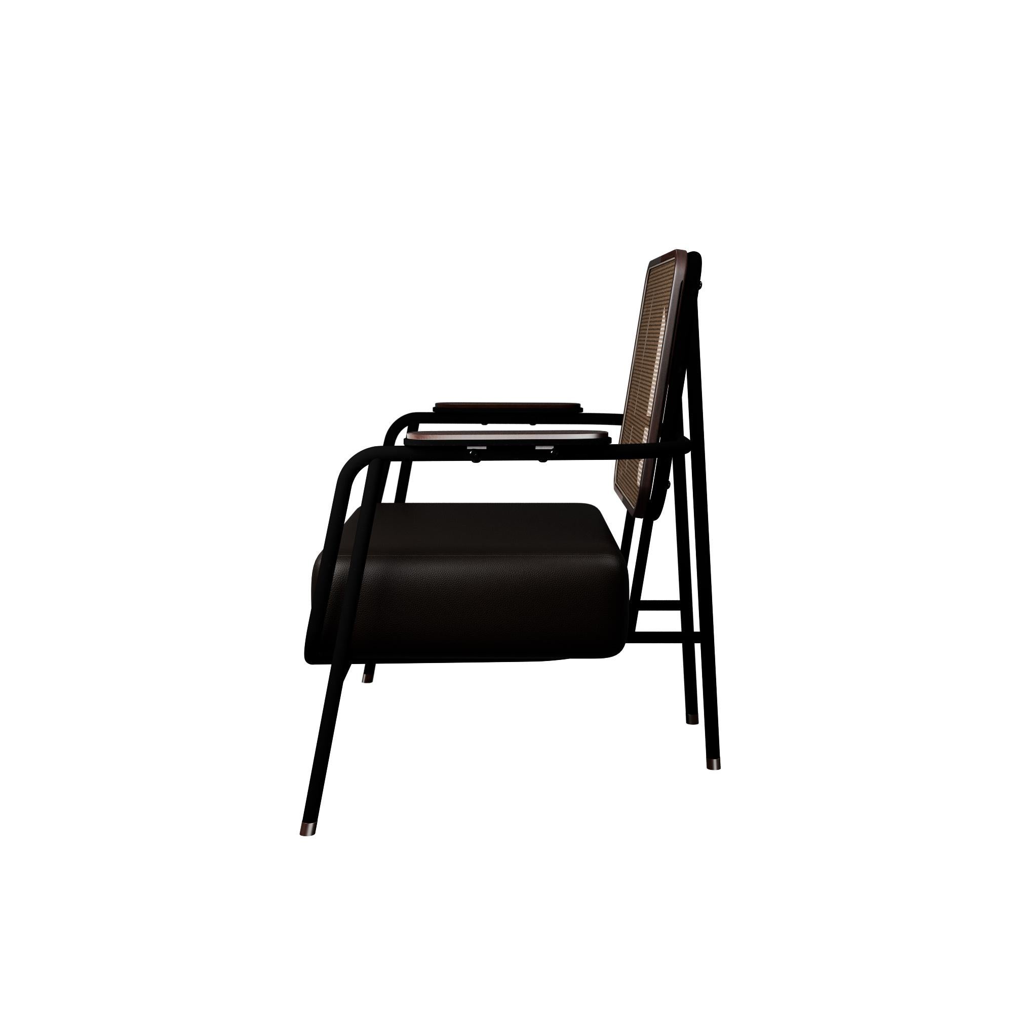 Contemporary Industrial armchair DUV with arms Cocoa leather handcrafted by Murmurio For Sale