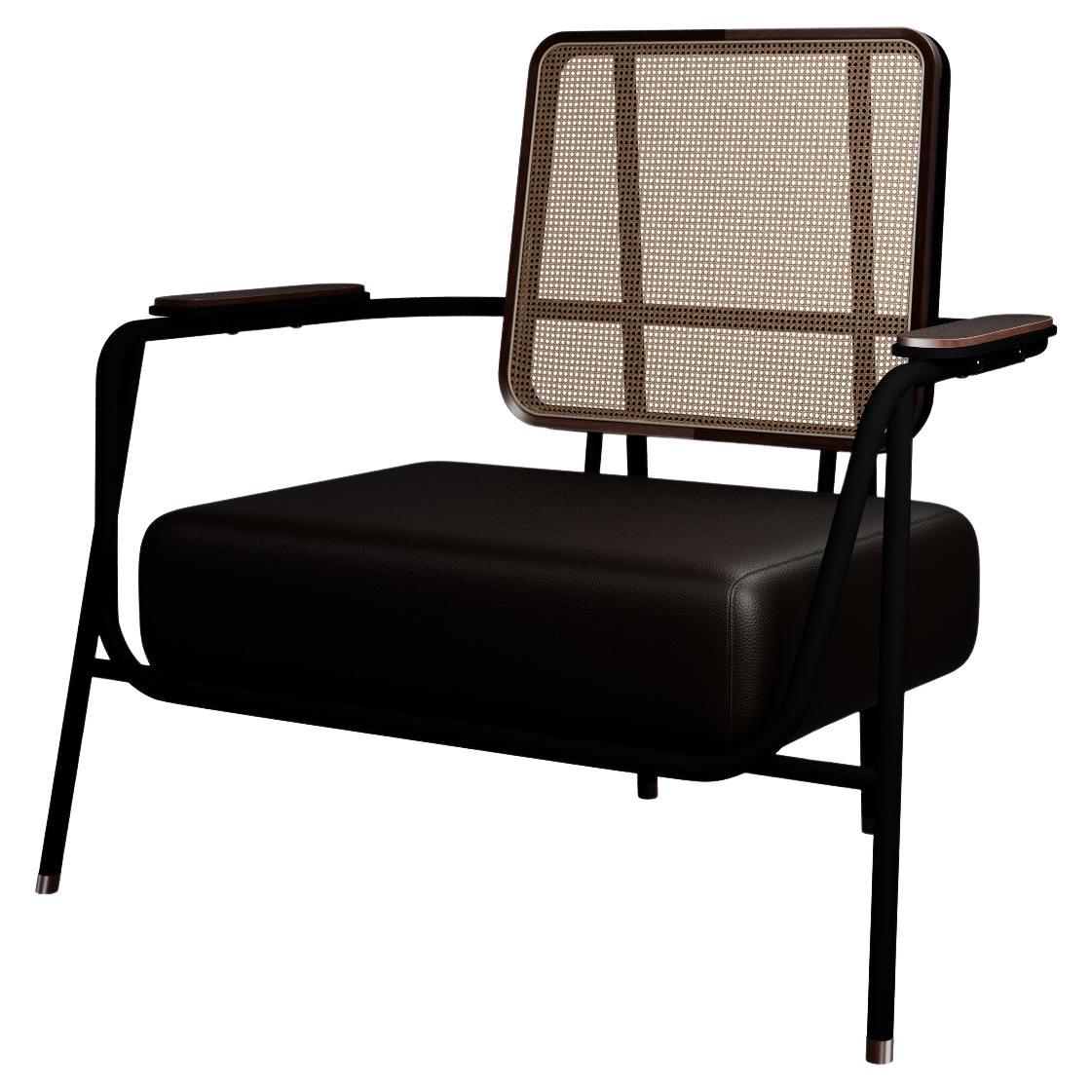 Industrial armchair DUV with arms Cocoa leather handcrafted by Murmurio