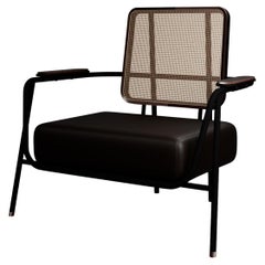 Industrial armchair DUV with arms Cocoa leather handcrafted by Murmurio