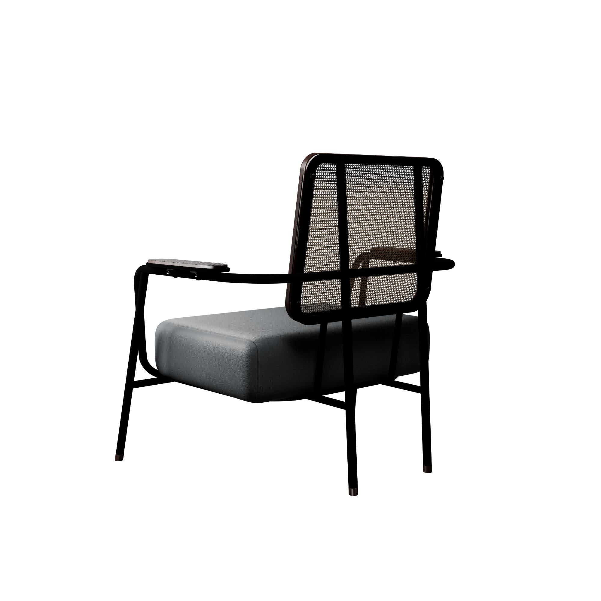 Portuguese Industrial armchair DUV with arms Concrete leather handcrafted by Murmurio For Sale