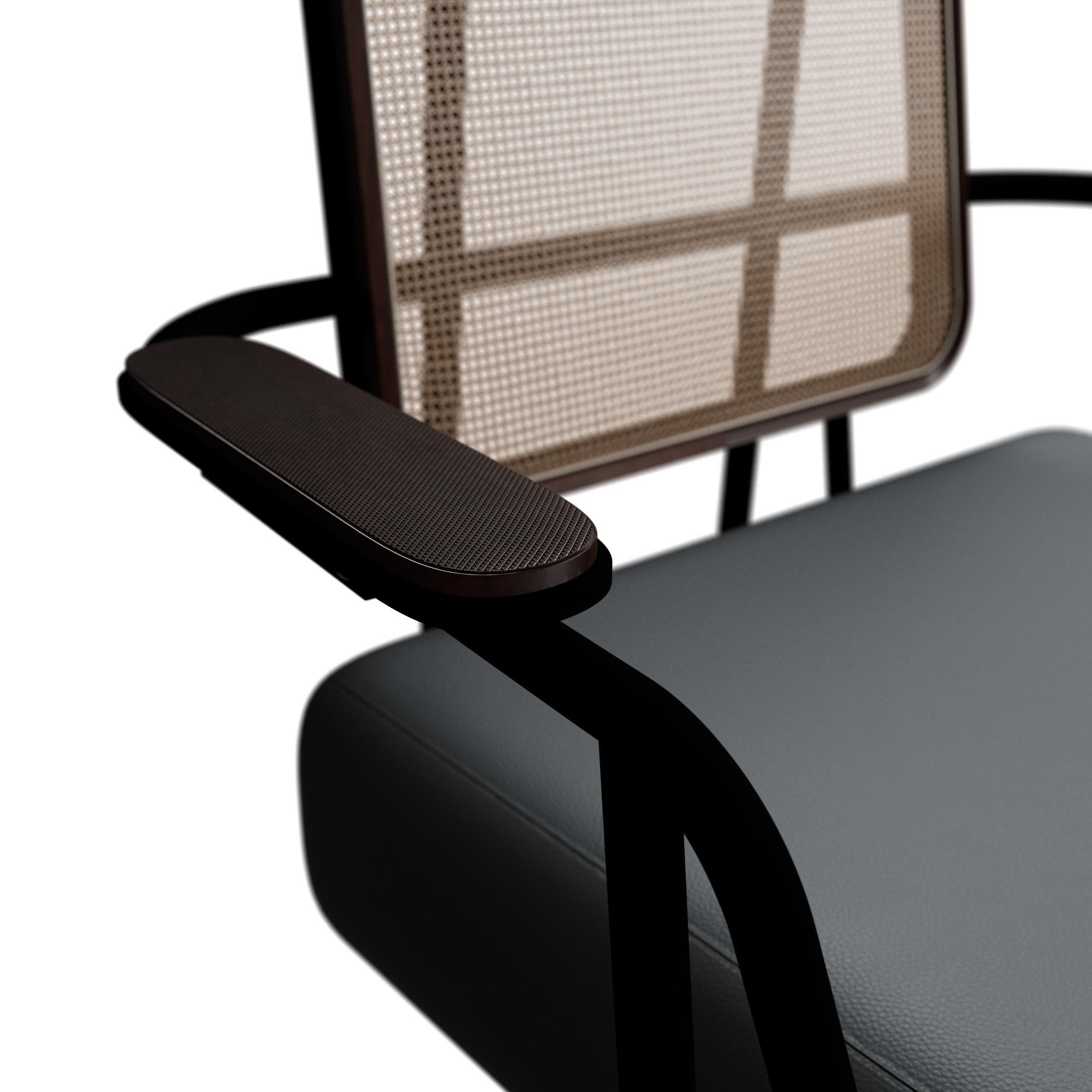 Caning Industrial armchair DUV with arms Concrete leather handcrafted by Murmurio For Sale