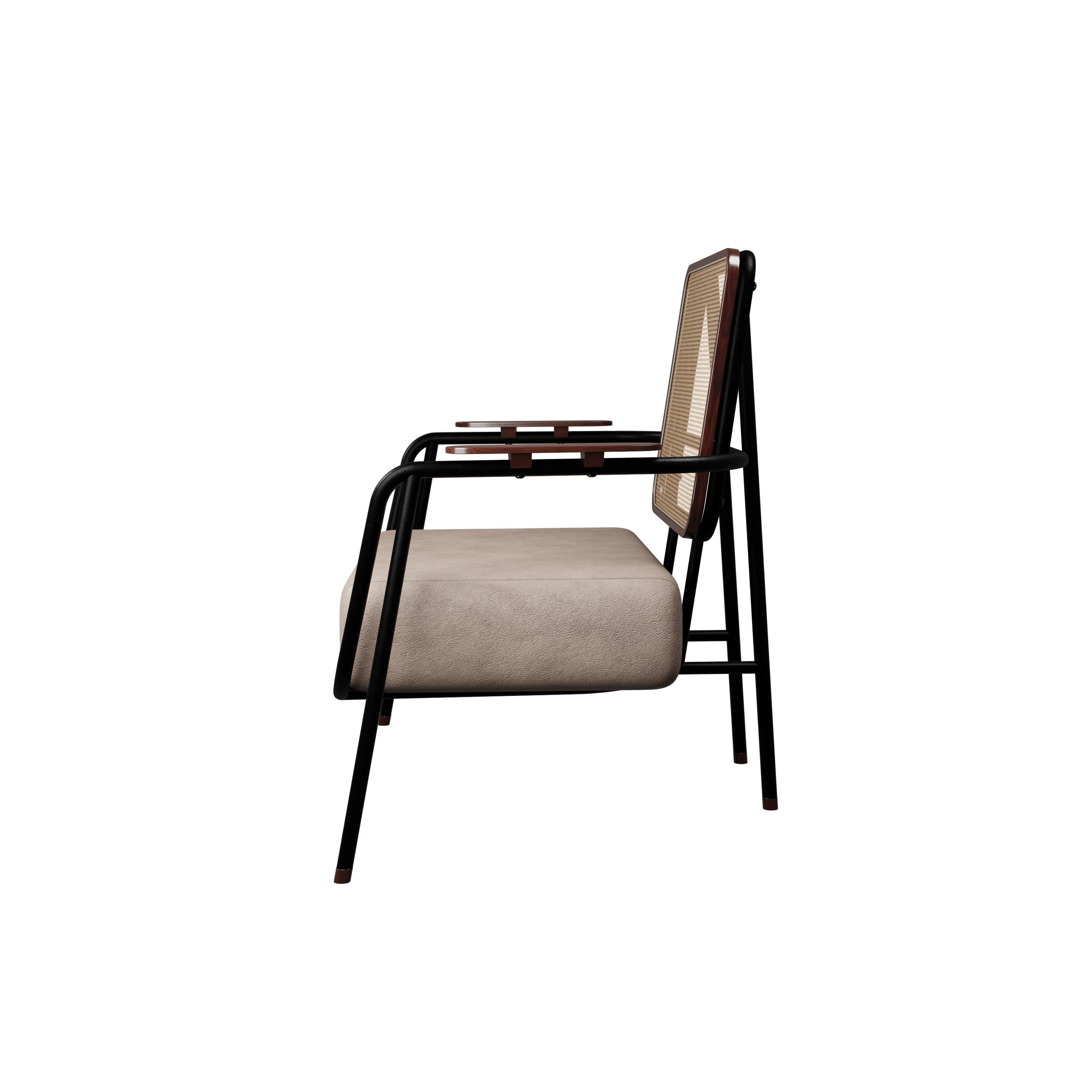 Caning Industrial armchair DUV with arms Cream leather handcrafted by Murmurio For Sale