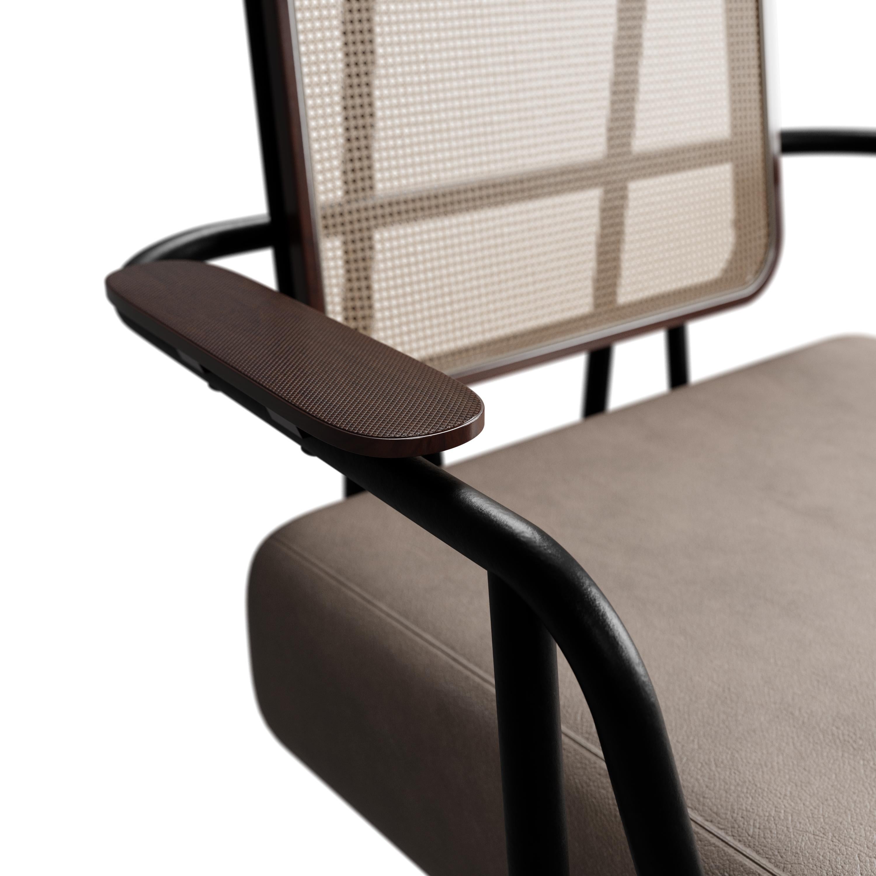Contemporary Industrial armchair DUV with arms Cream leather handcrafted by Murmurio For Sale