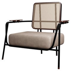 Fauteuil industriel DUV avec bras en cuir crème fabriqué à la main par Murmurio