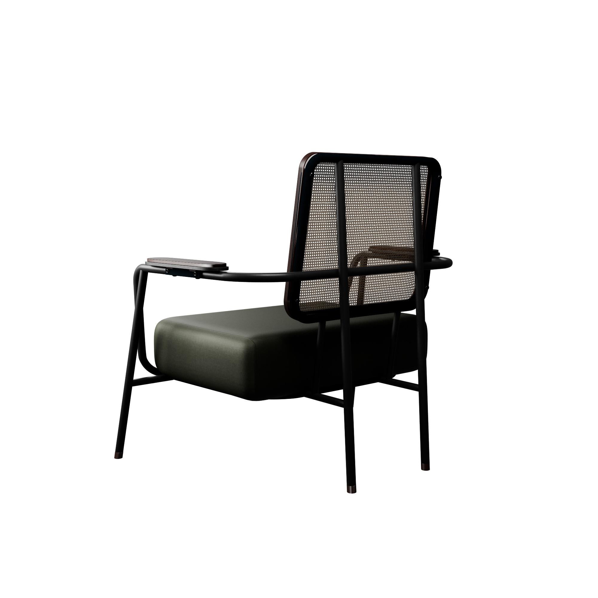 Portuguese Industrial armchair DUV with arms Forest Velvet handcrafted by Murmurio For Sale