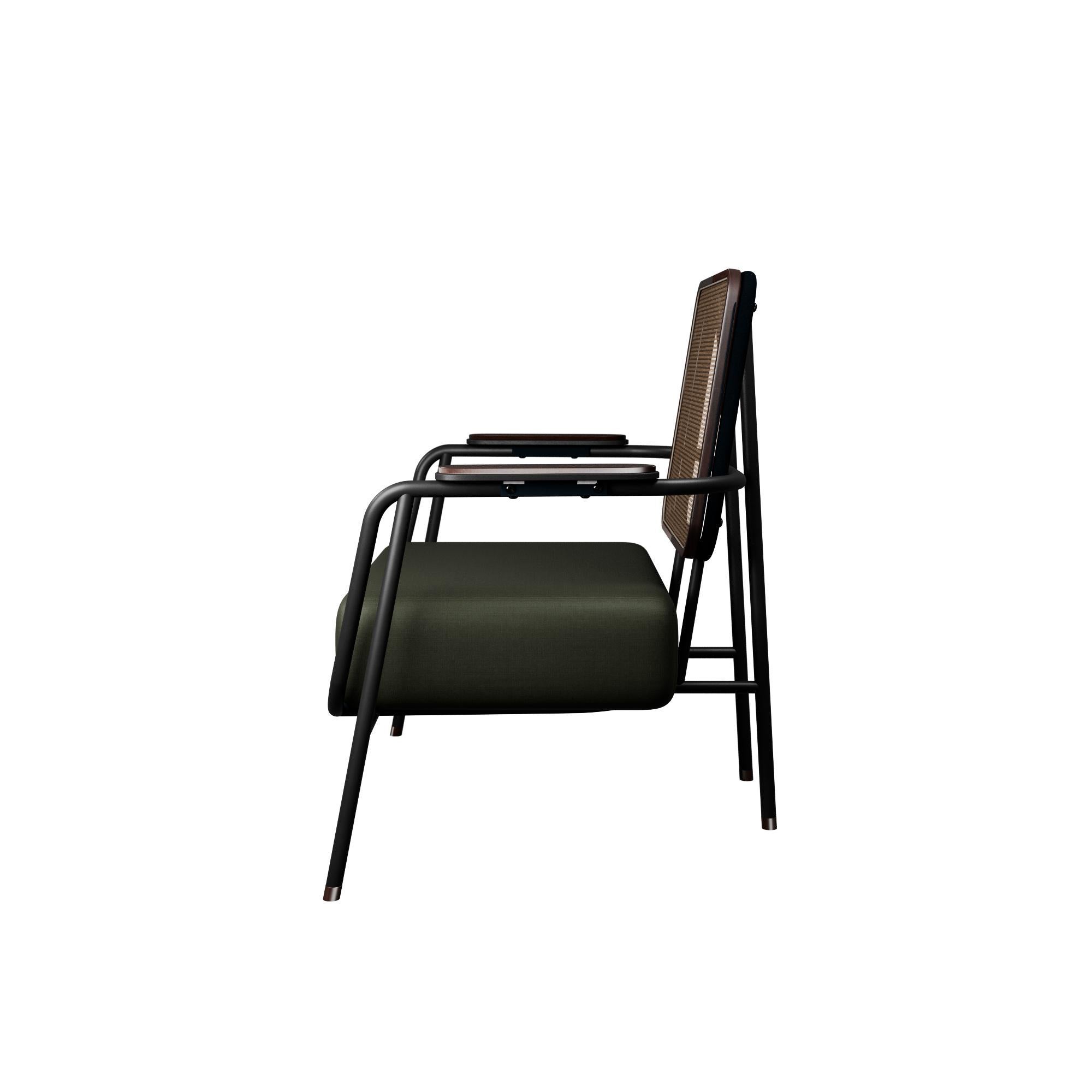 Contemporary Industrial armchair DUV with arms Forest Velvet handcrafted by Murmurio For Sale
