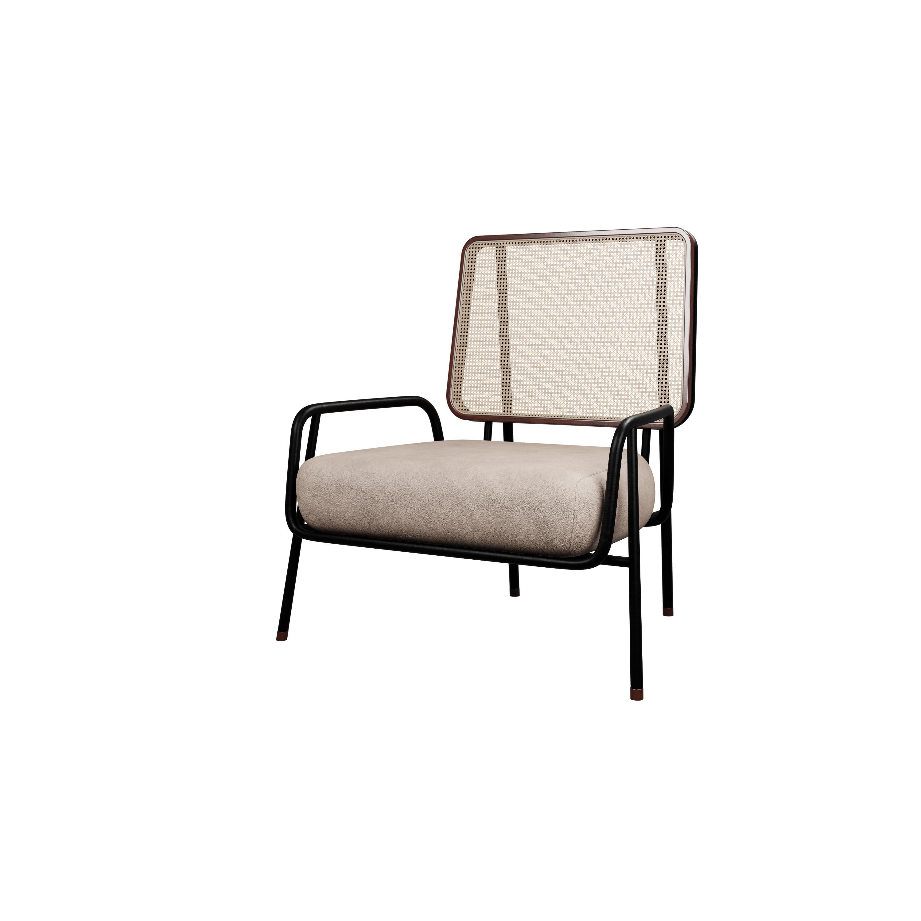Portuguese Industrial armchair DUV with half arm Cream leather handcrafted by Murmurio For Sale