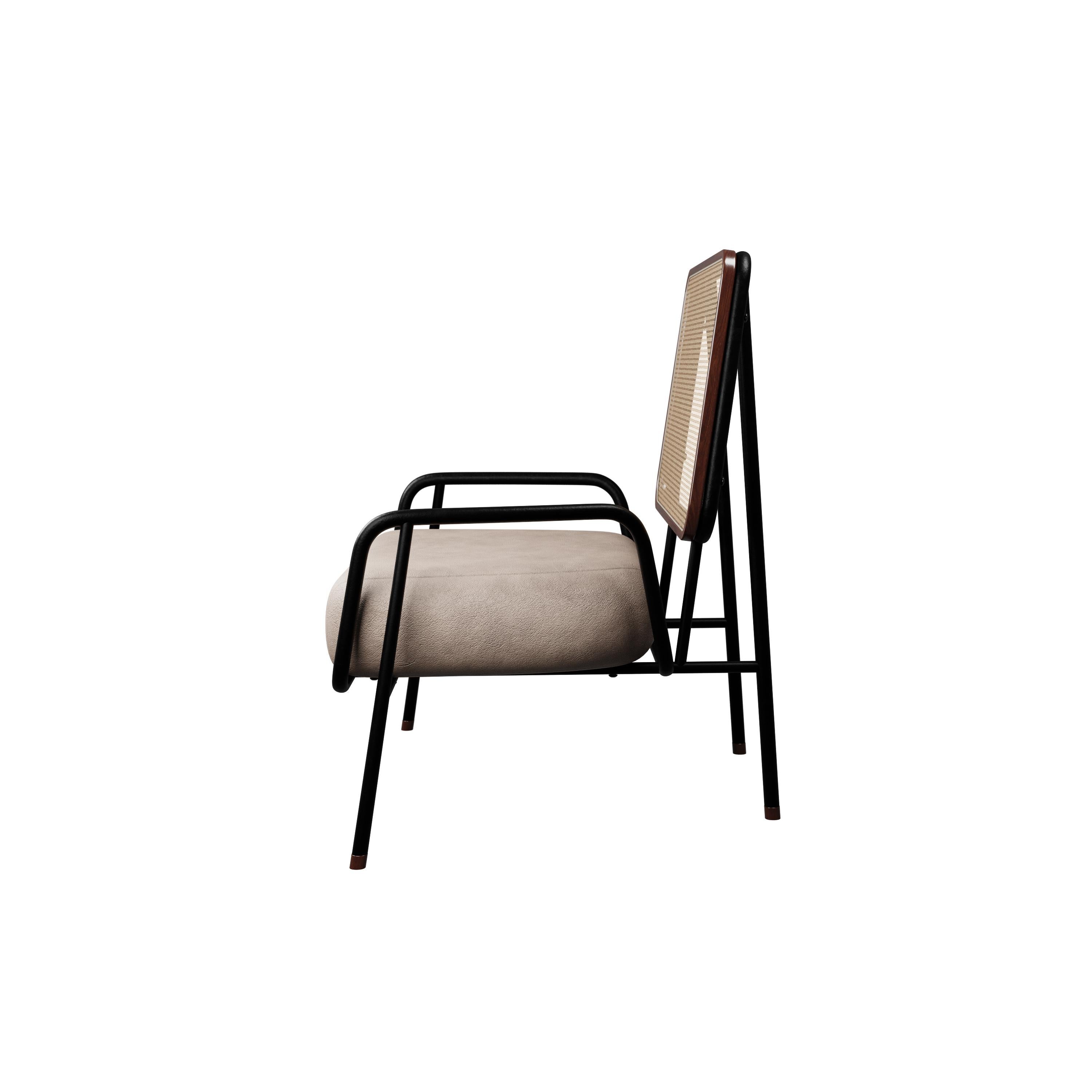 Caning Industrial armchair DUV with half arm Cream leather handcrafted by Murmurio For Sale