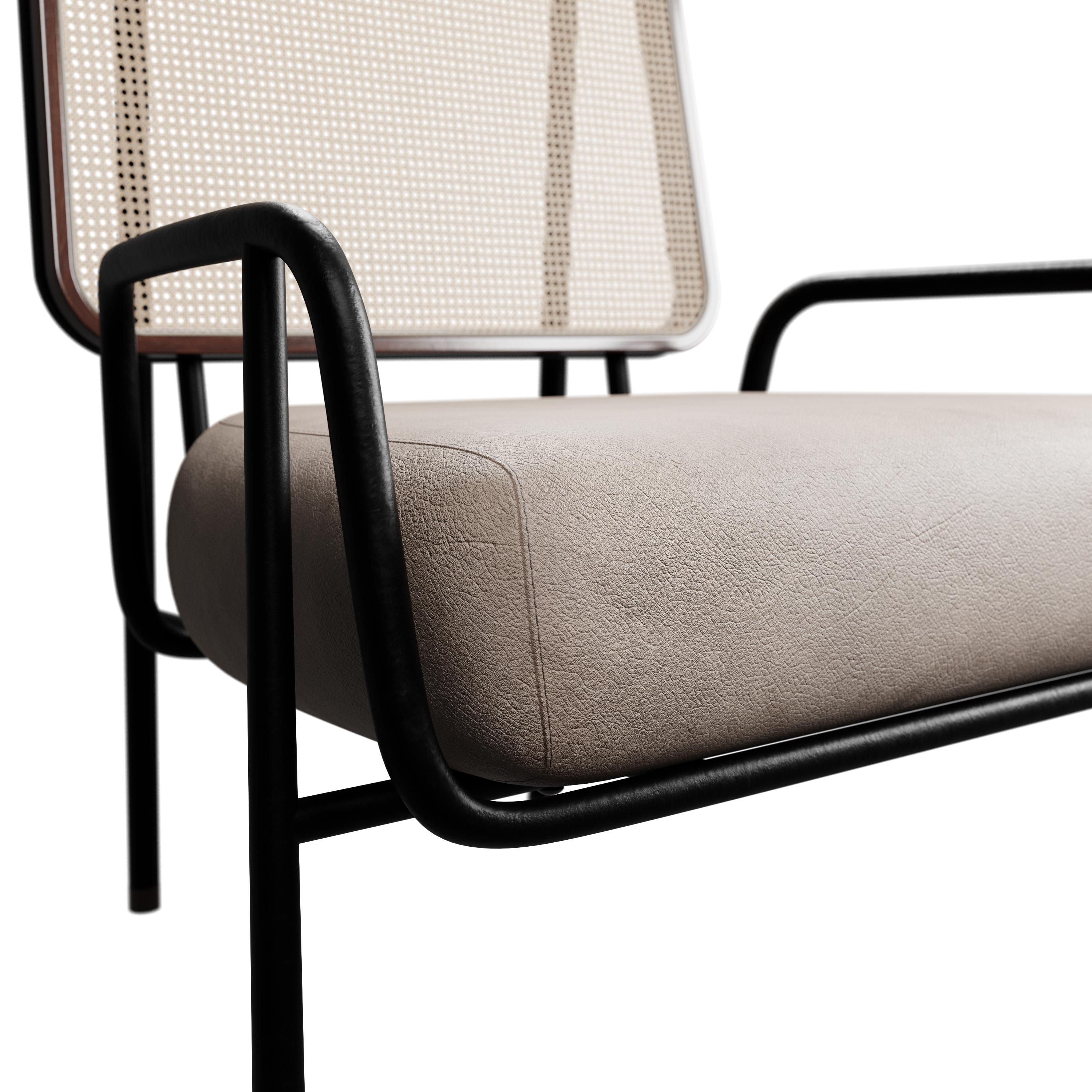Contemporary Industrial armchair DUV with half arm Cream leather handcrafted by Murmurio For Sale