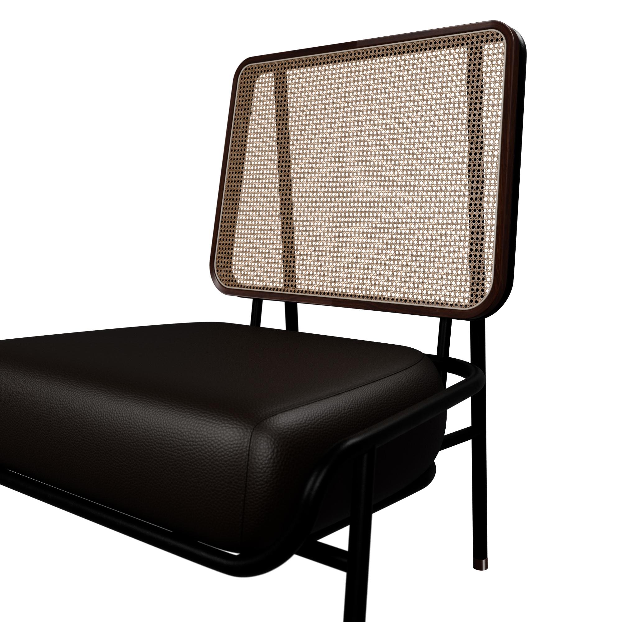 Vannerie Fauteuil industriel DUV sans accoudoirs Cuir cacao fait main par Murmurio en vente