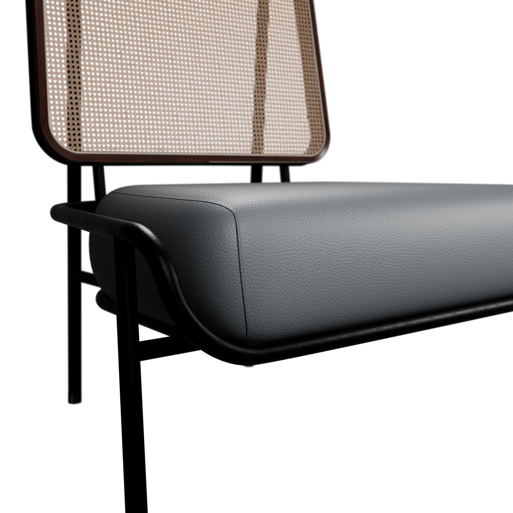 Caning Industrial armchair DUV without arms Concrete leather handcrafted by Murmurio For Sale