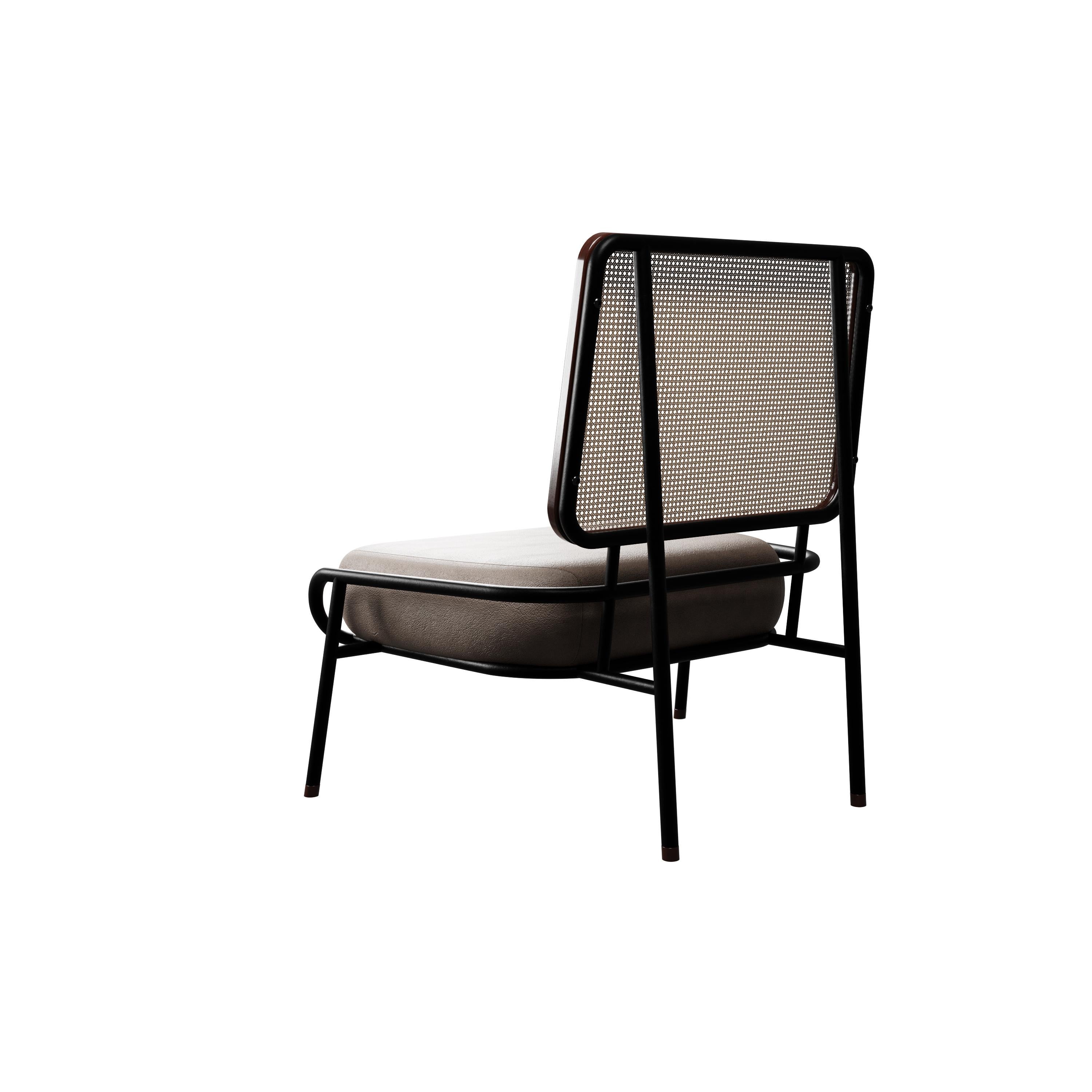 Vannerie Fauteuil industriel DUV sans bras Cuir crème fabriqué à la main par Murmurio en vente
