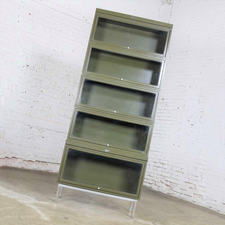 Industrial Army Green Metal Barrister, Industrial Steel Barrister Bookcase