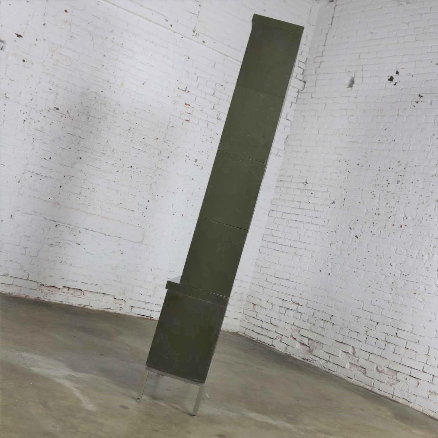 Steel Industrial Army Green Metal Barrister Five Section Stacking Bookcase with Glass