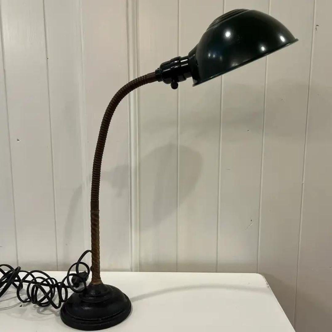 Industrial Art Deco Antique Desk Lamp With Goose Neck Shade Early 20th Century For Sale 3