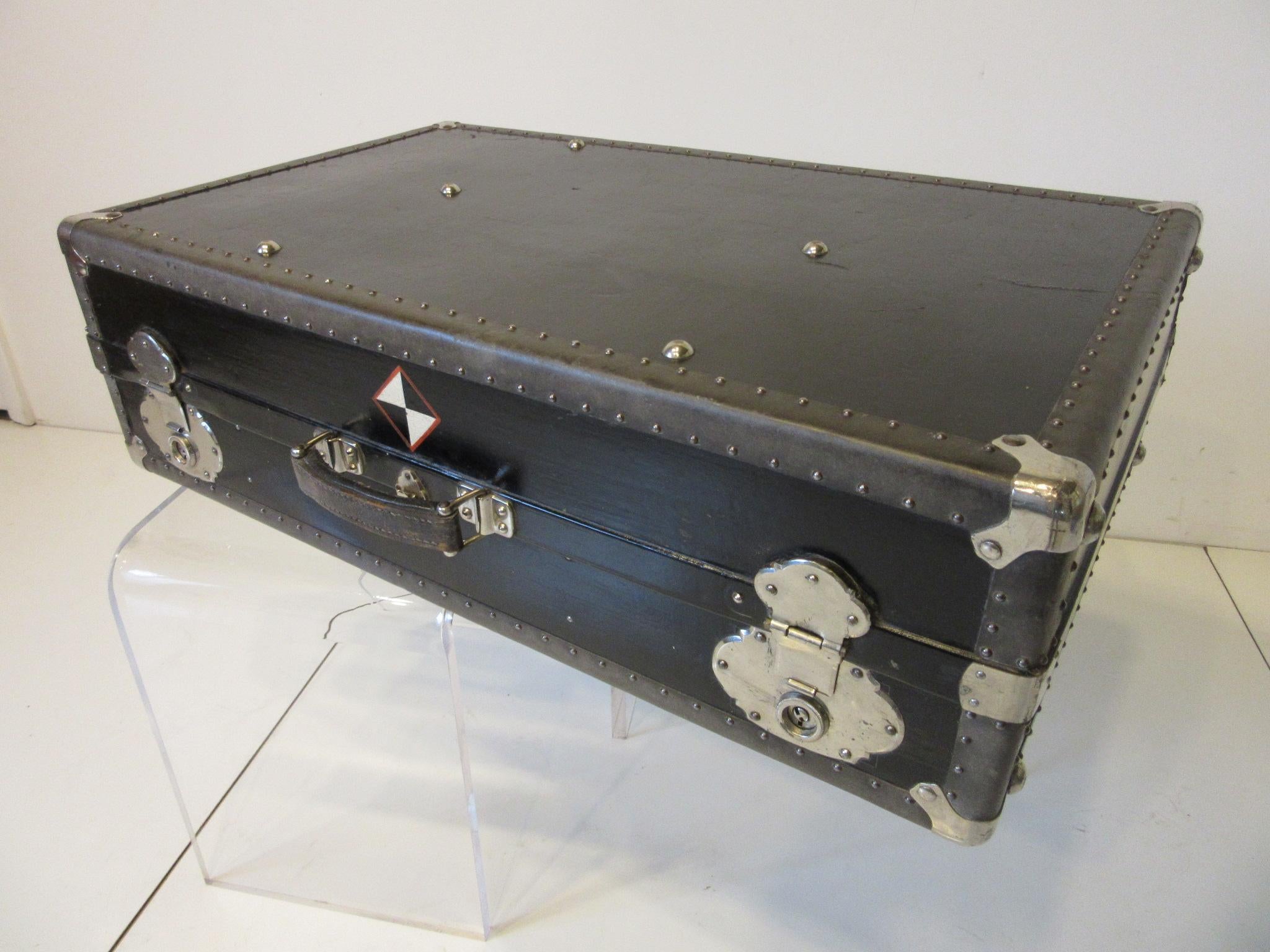 Industrial Art Deco Studded Trunk Suit Case For Sale 7