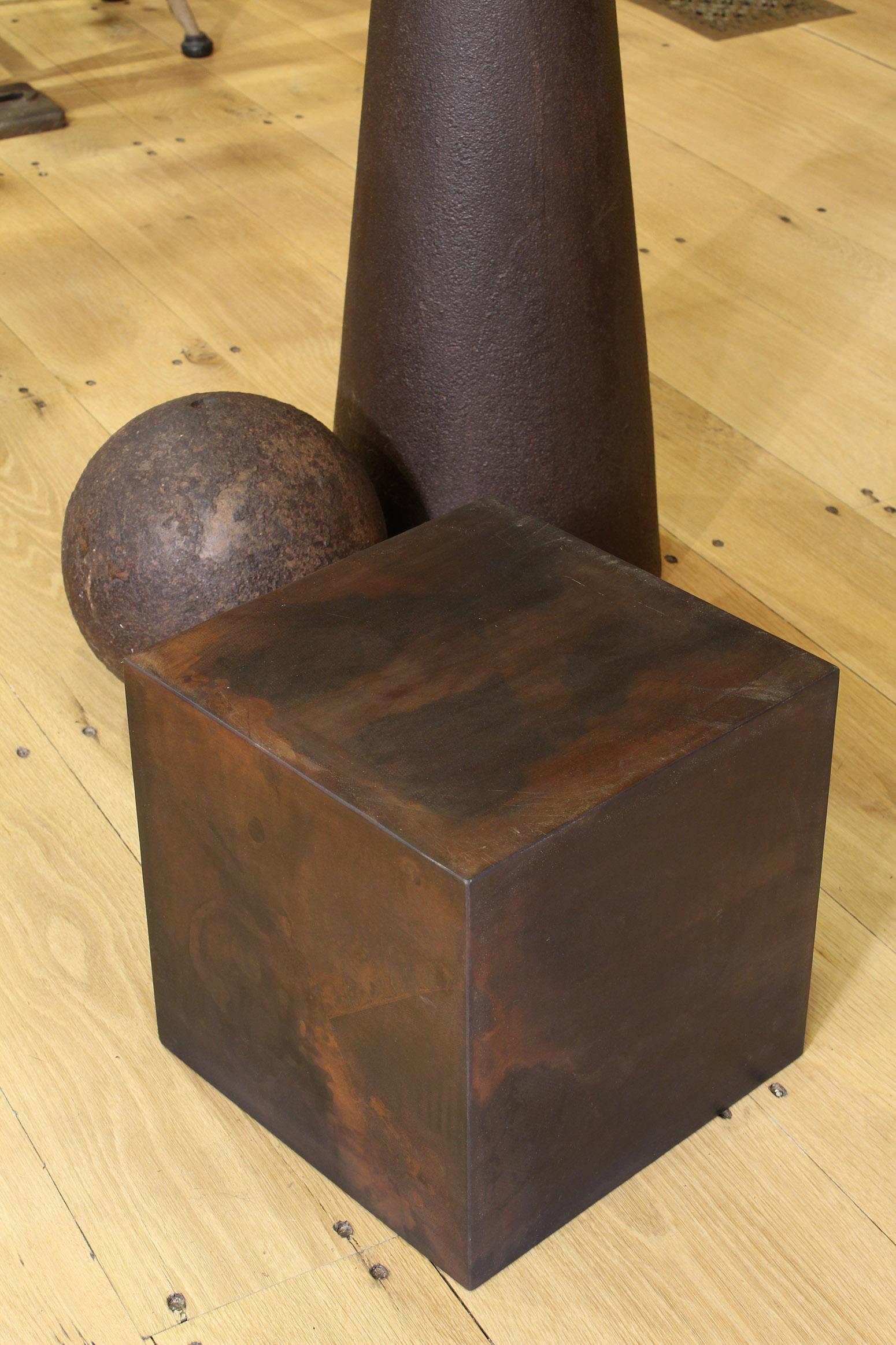 Industrial Art Sculpture 101, Cube, Sphere, Cone In Distressed Condition In Oakville, CT