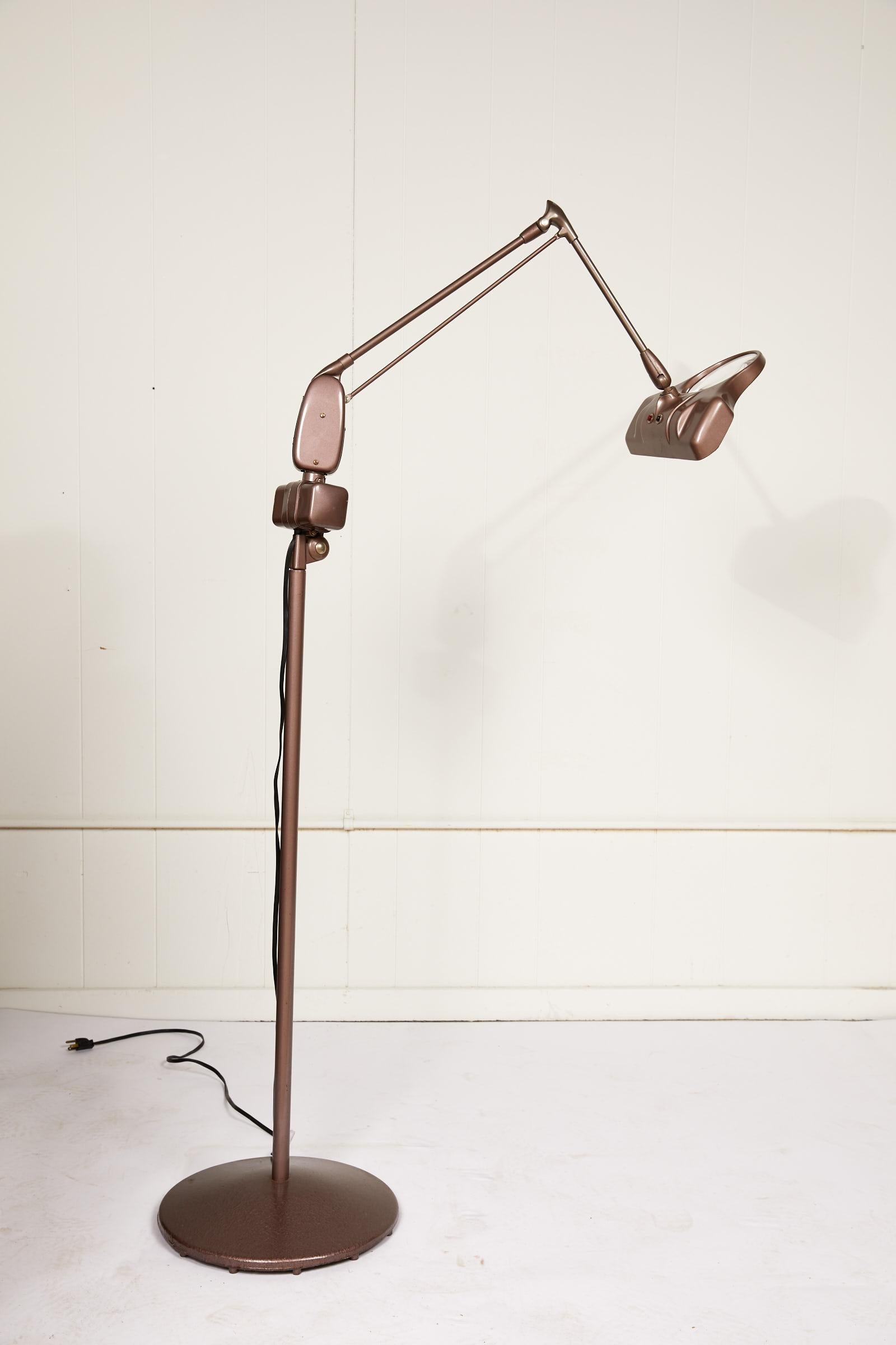 20th Century Industrial Articulating Arm Floor Lamp with Magnifier by Dazor