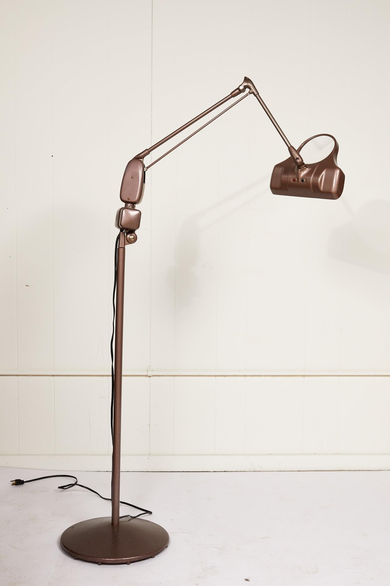 Enamel Industrial Articulating Arm Floor Lamp with Magnifier by Dazor