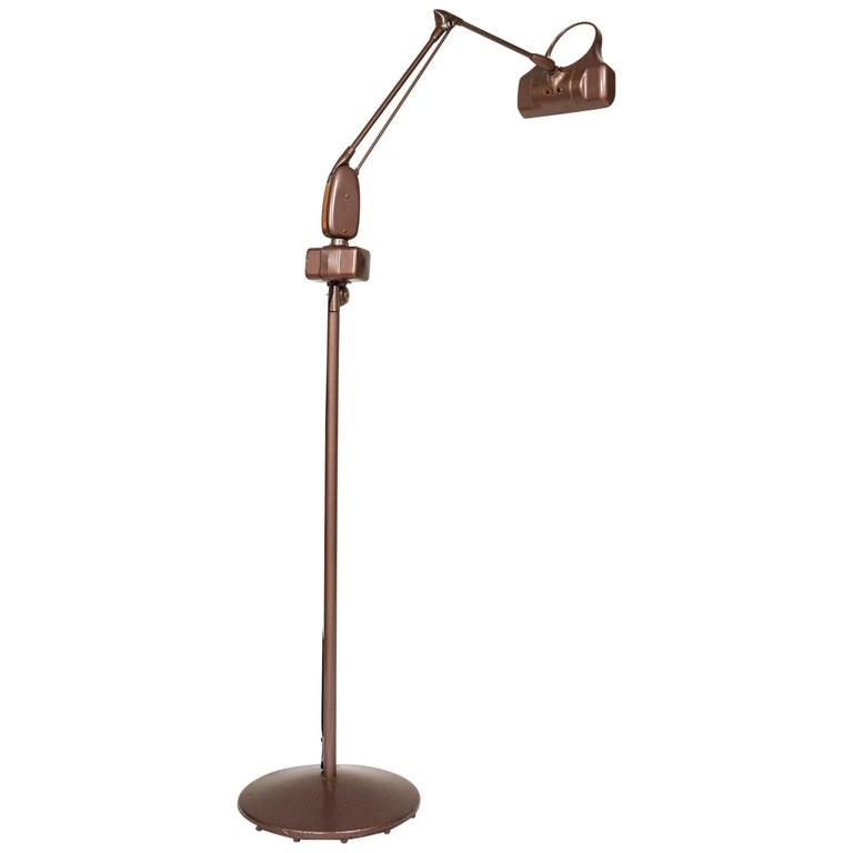 Industrial Articulating Arm Floor Lamp with Magnifier by Dazor at 1stDibs